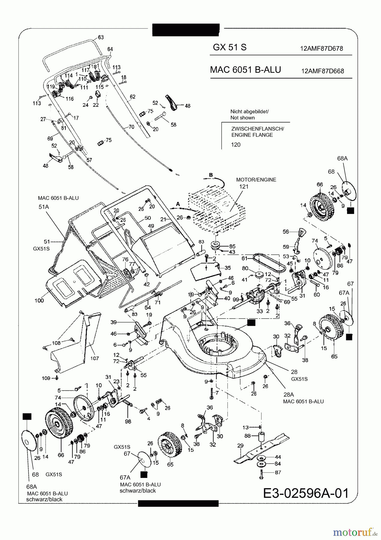  MTD Motormäher mit Antrieb GX 51 S 12AMF87D678  (2007) Grundgerät