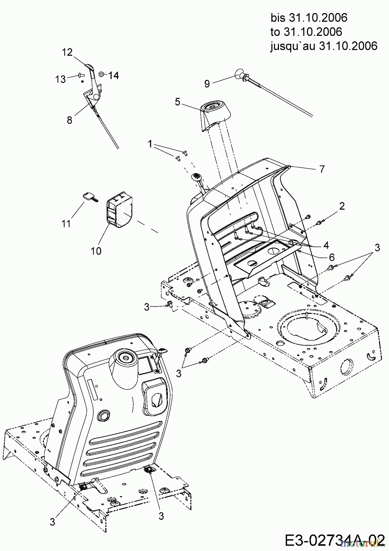  Yard-Man Rasentraktoren TF 7135 13AH774F643  (2007) Armaturenbrett, Chokezug, Gaszug, Zündschloss bis 31.10.2006