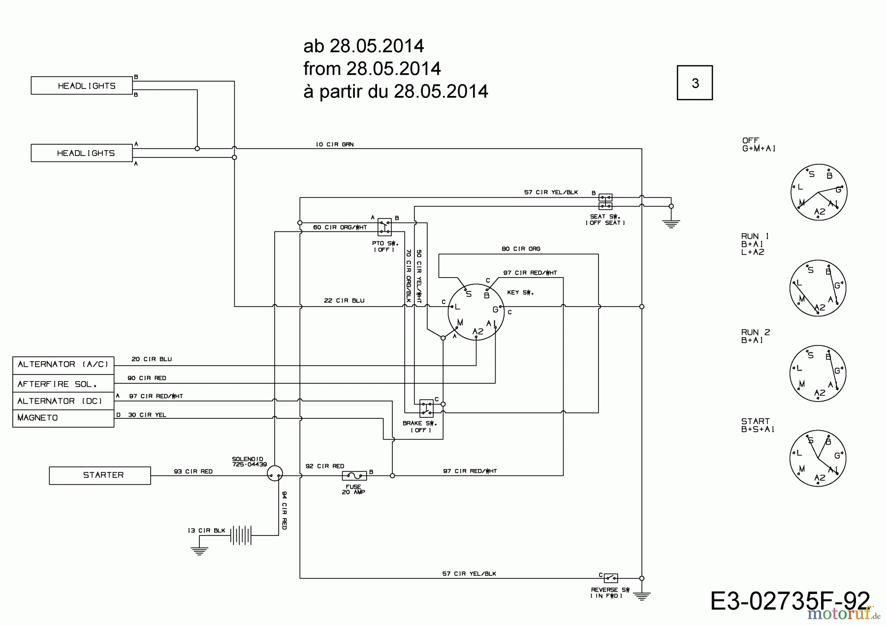  MTD Rasentraktoren 145/96 SD 13HM765F635  (2014) Schaltplan ab 28.05.2014
