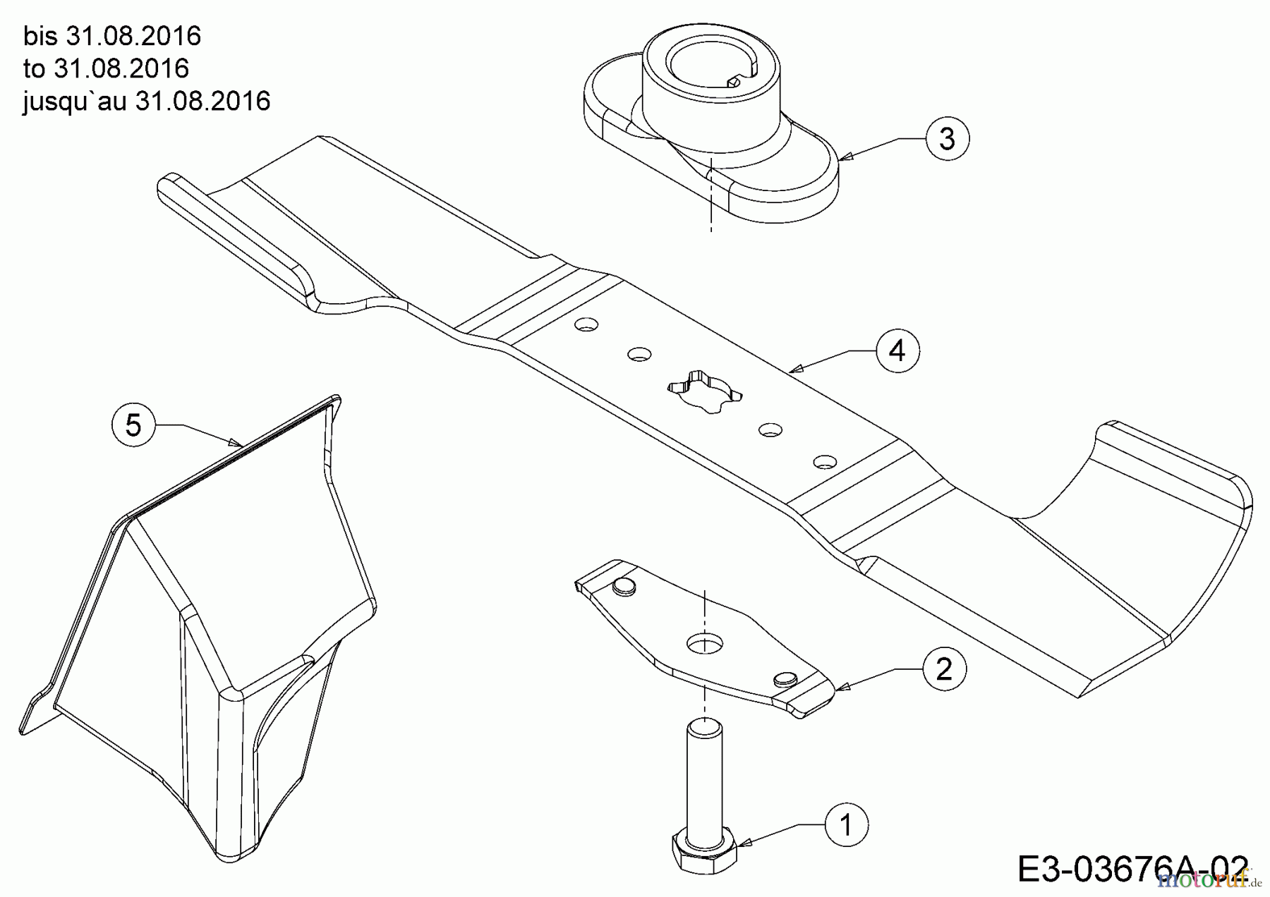  Mr.Gardener Motormäher HW 46 B 11A-TN5C629  (2016) Messer, Messeraufnahme, Mulchstopfen bis 31.08.2016