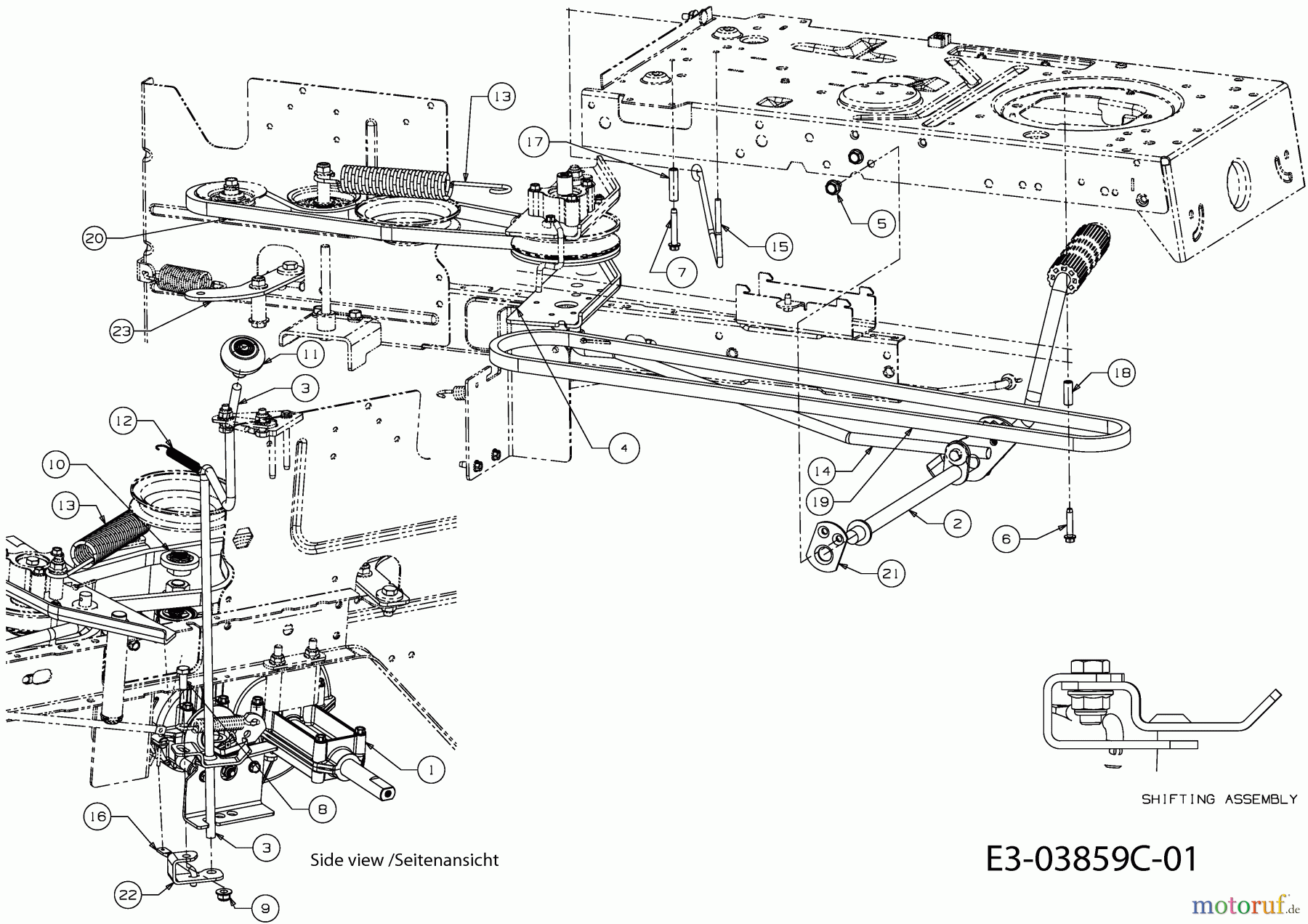  MTD Rasentraktoren LE 130 13RH763E600  (2011) Fahrantrieb, Pedal, Schalthebel