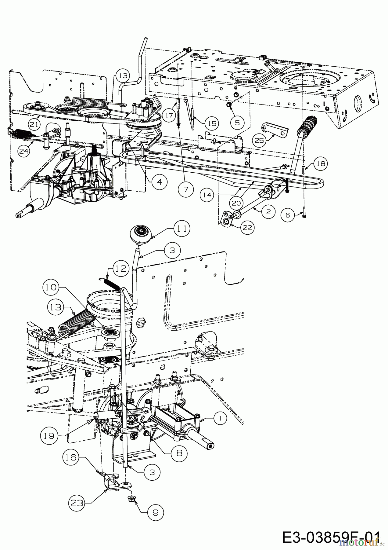  MTD Rasentraktoren 200/105 T 13HT76KN615  (2015) Fahrantrieb, Pedal, Schalthebel