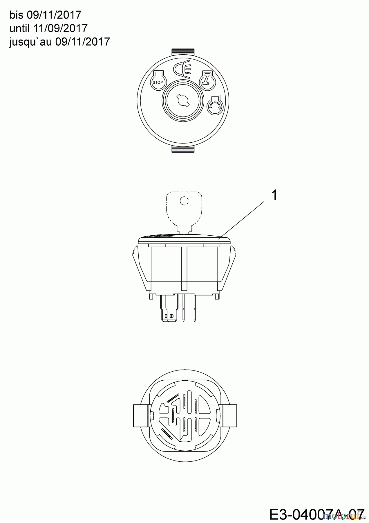  Helington Rasentraktoren H 107 HK 13AG79KG686  (2018) Zündschloss bis 09/11/2017