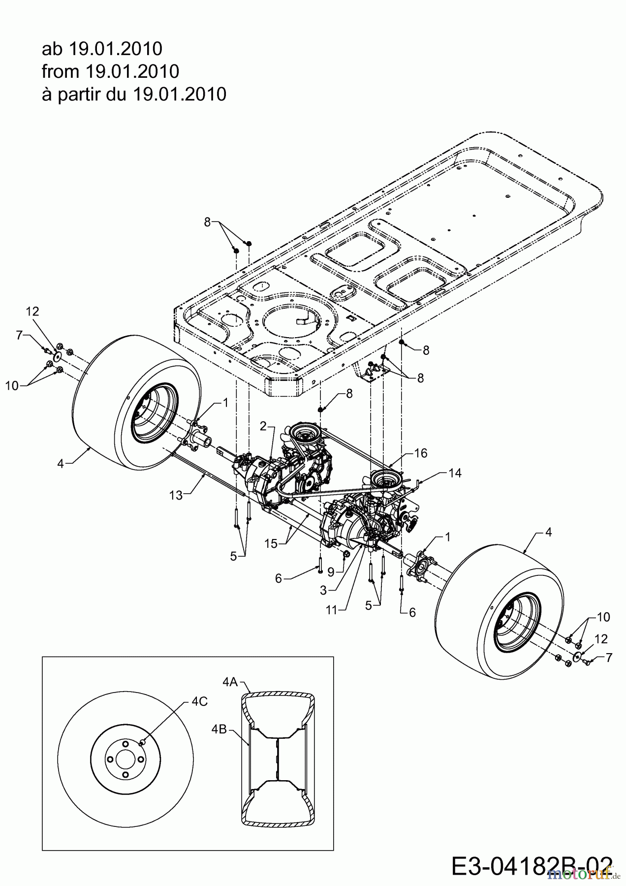  Massey Ferguson Zero Turn MF 50-22 ZT 17AI2ACP695  (2010) Fahrantrieb, Räder hinten 18x9,5-8 ab 19.01.2010