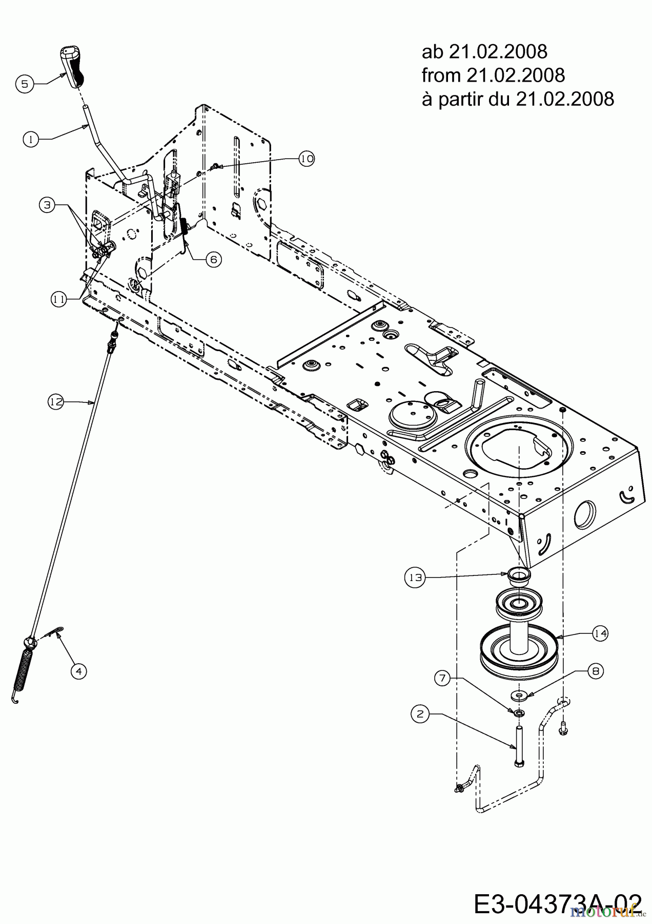  Sarp Rasentraktoren SL 155 BSH 13AM798G498  (2008) Mähwerkseinschaltung, Motorkeilriemenscheibe bis 20.02.2008