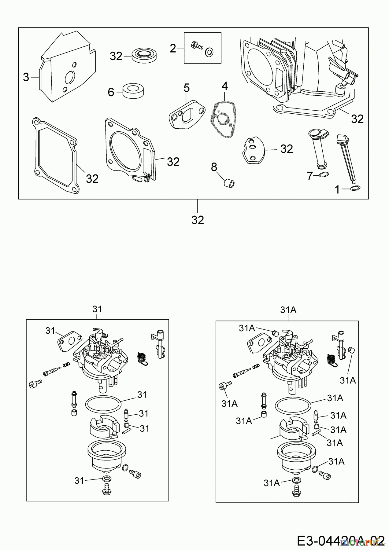  MTD-Motoren Vertikal 1P65WH 752Z1P65WH  (2007) Motordichtsatz, Reparatursatz Vergaser