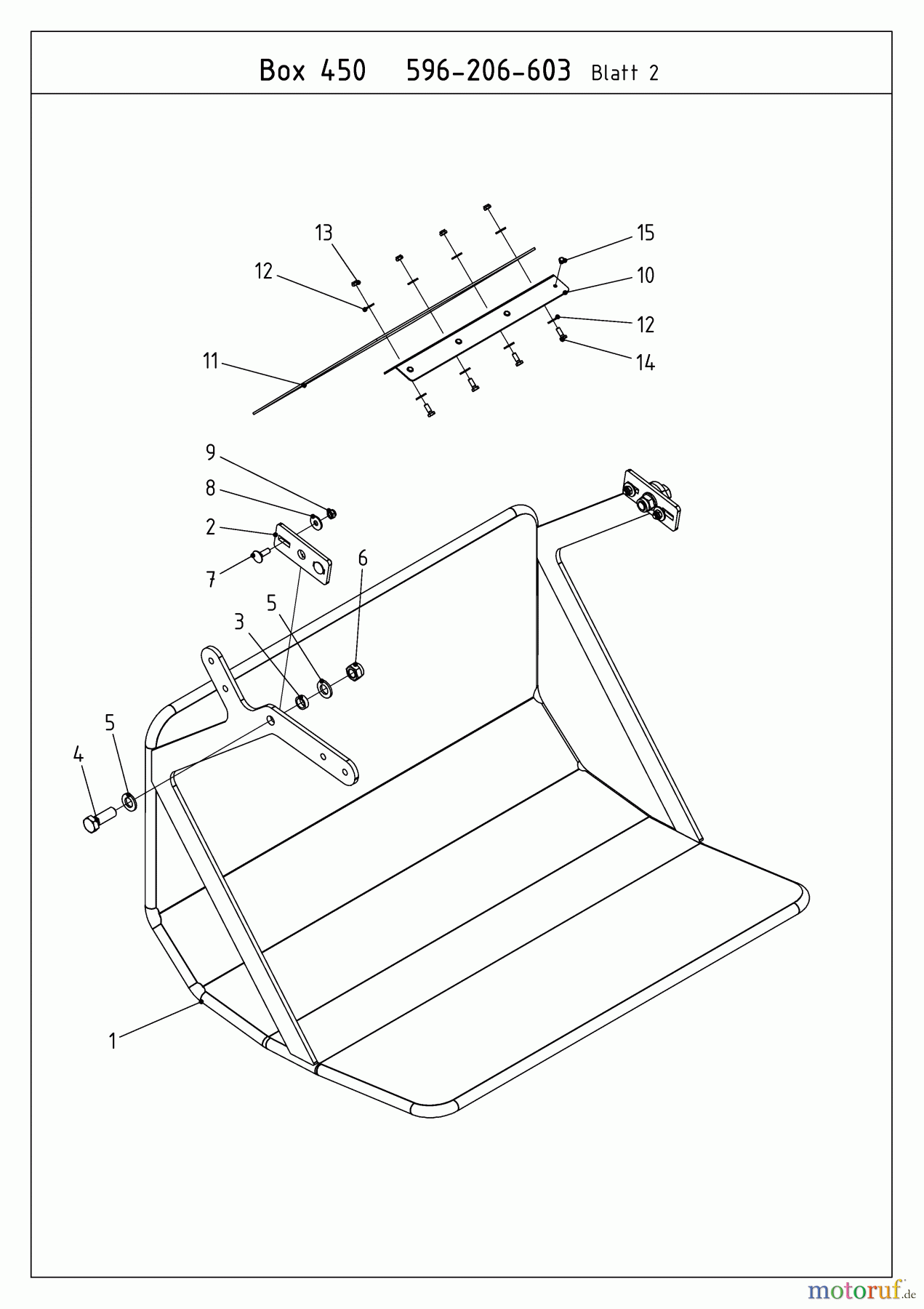  MTD Zubehör Zubehör Kompakttraktoren Grasfangvorrichtung inkl. Entleerung für CC 2000/3000 RD Serie, 450 l Box ohne Handhebel 596-206-603  (2009) Klappe