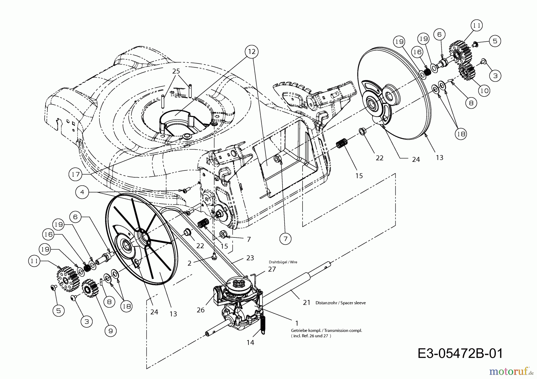  Mr.Gardener Motormäher mit Antrieb HWD 4046 T 12C-J64M629  (2013) Getriebe, Leitstück hinten