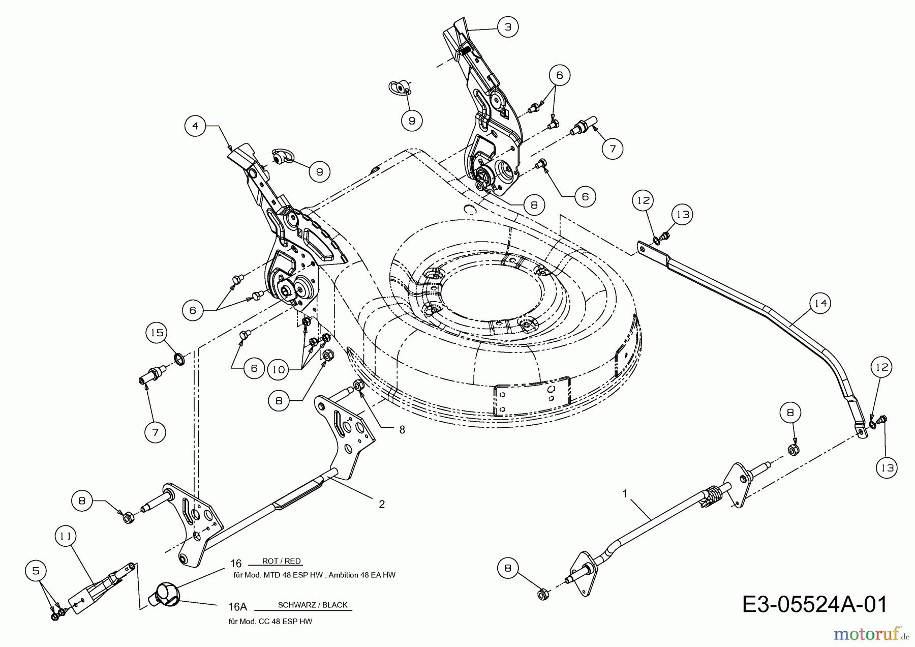  Mac Allister Motormäher mit Antrieb MBR 80048 ECO 12A-129J668  (2014) Schnitthöhenverstellung