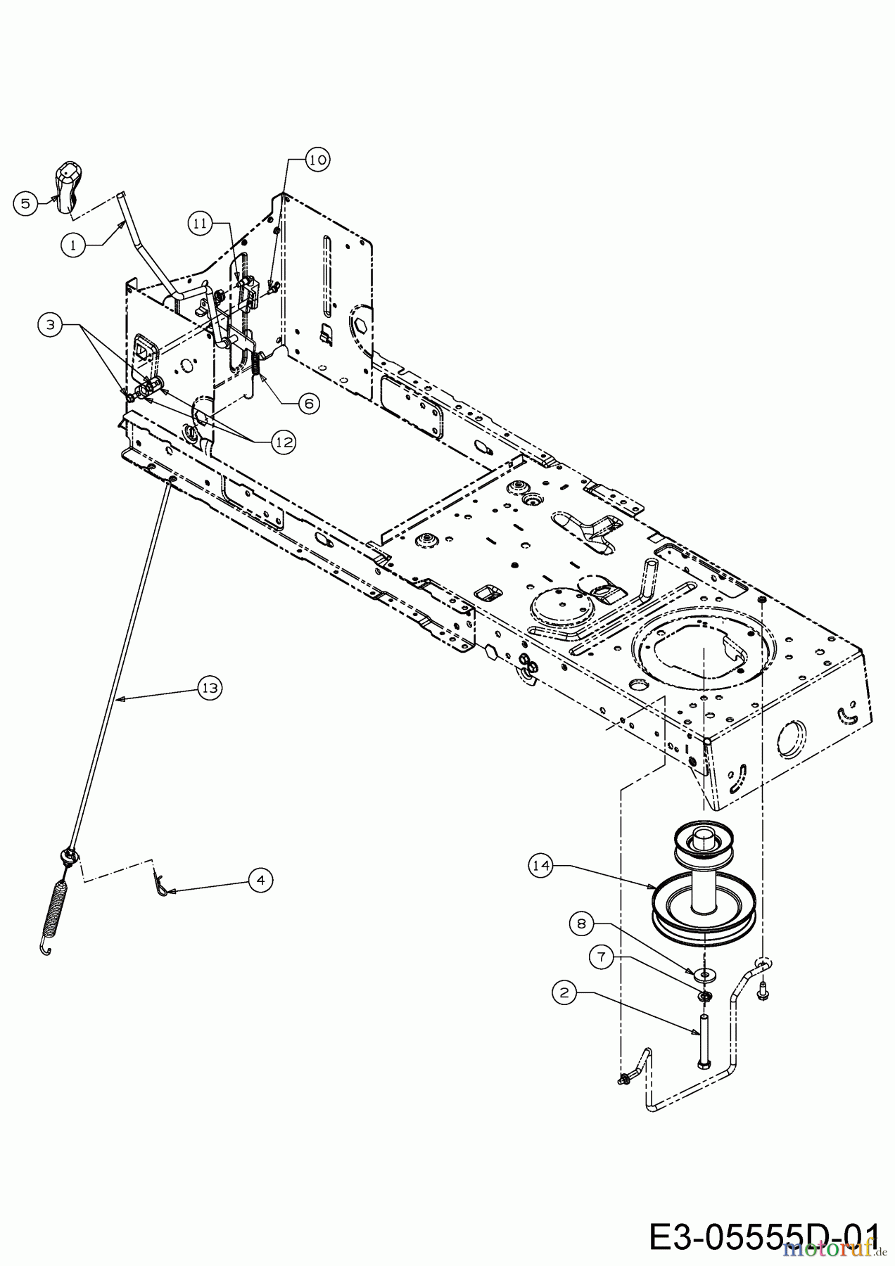  MTD Rasentraktoren BE 107 T 13HM76KG648  (2015) Mähwerkseinschaltung, Motorkeilriemenscheibe