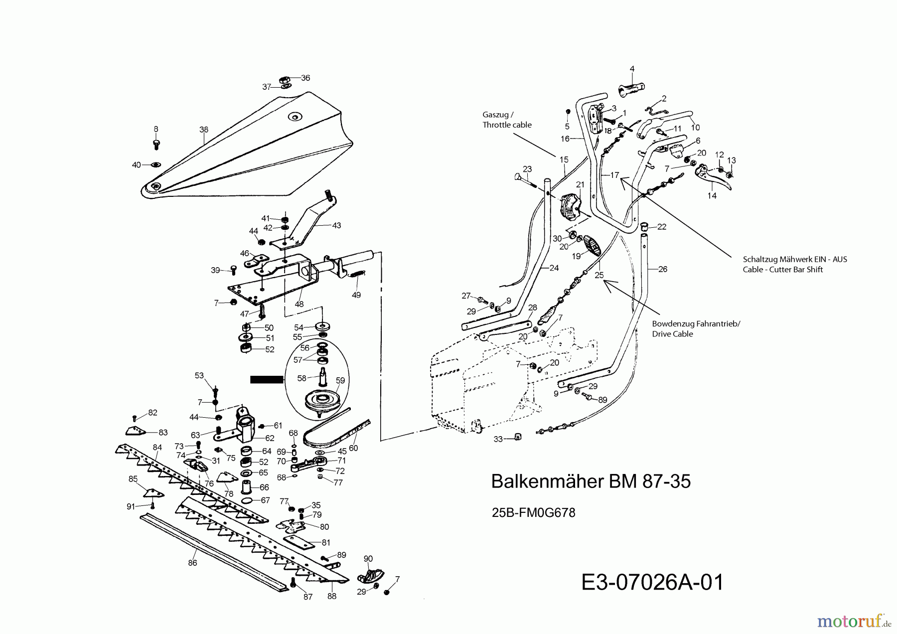  MTD Cutter bar mower BM 87-35 25B-FM0G678  (2013) Handle, Cutter bar