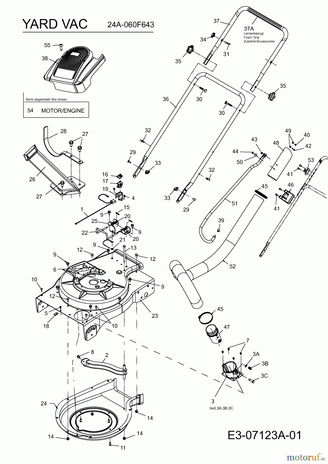  Yard-Man ältere Modelle Häcksler, Sauger, Komposter YARD VAC 24A-060F643  (2011) Gehäuse, Holm, Saugschlauch, Motor