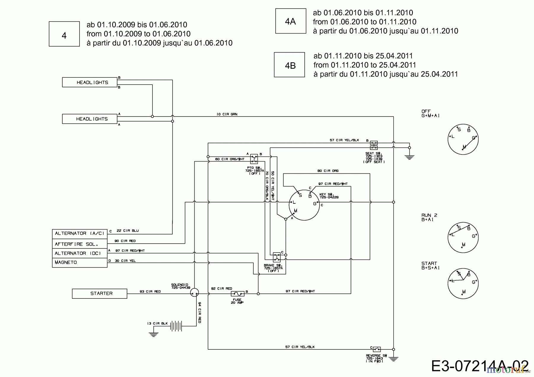  MTD Rasentraktoren 638 RL 13AC762F329  (2010) Schaltplan