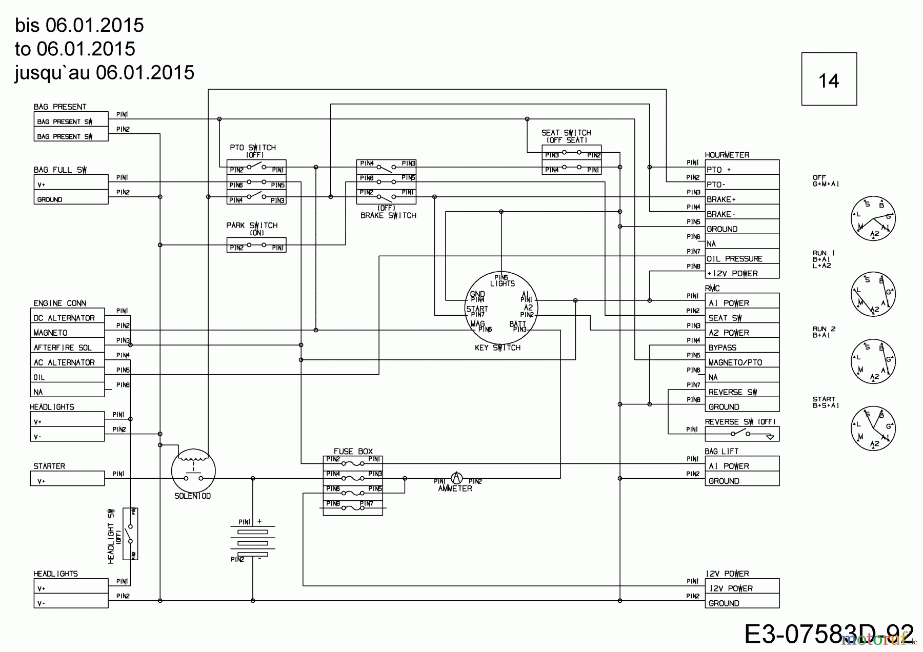  Cub Cadet Rasentraktoren CC 1018 HE 13HD91AE330  (2015) Schaltplan bis 06.01.2015
