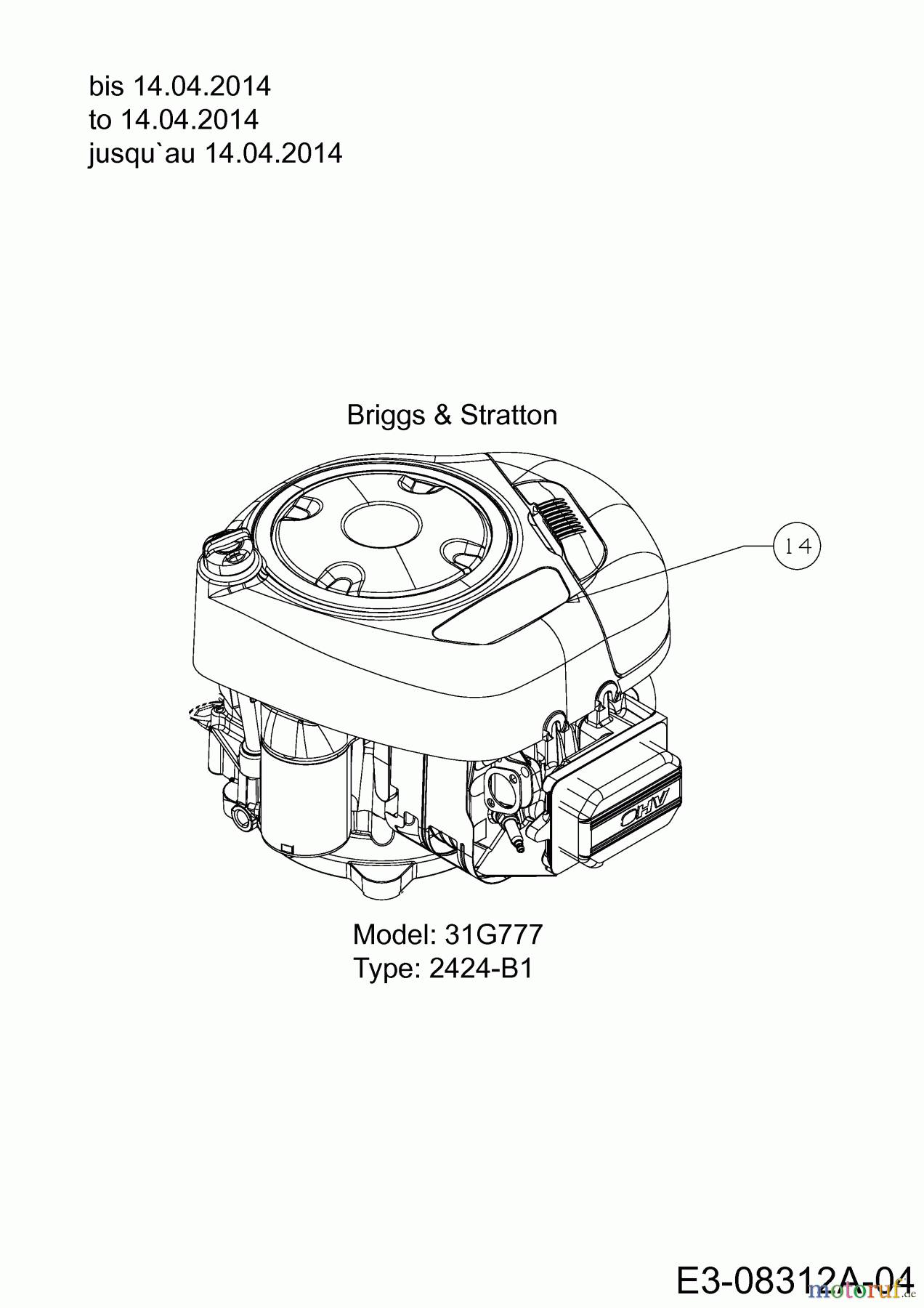 WOLF-Garten Expert Rasentraktoren Expert 105.175 A 13HD90WN650 (2014) Motor Briggs & Stratton bis 14.04.2014