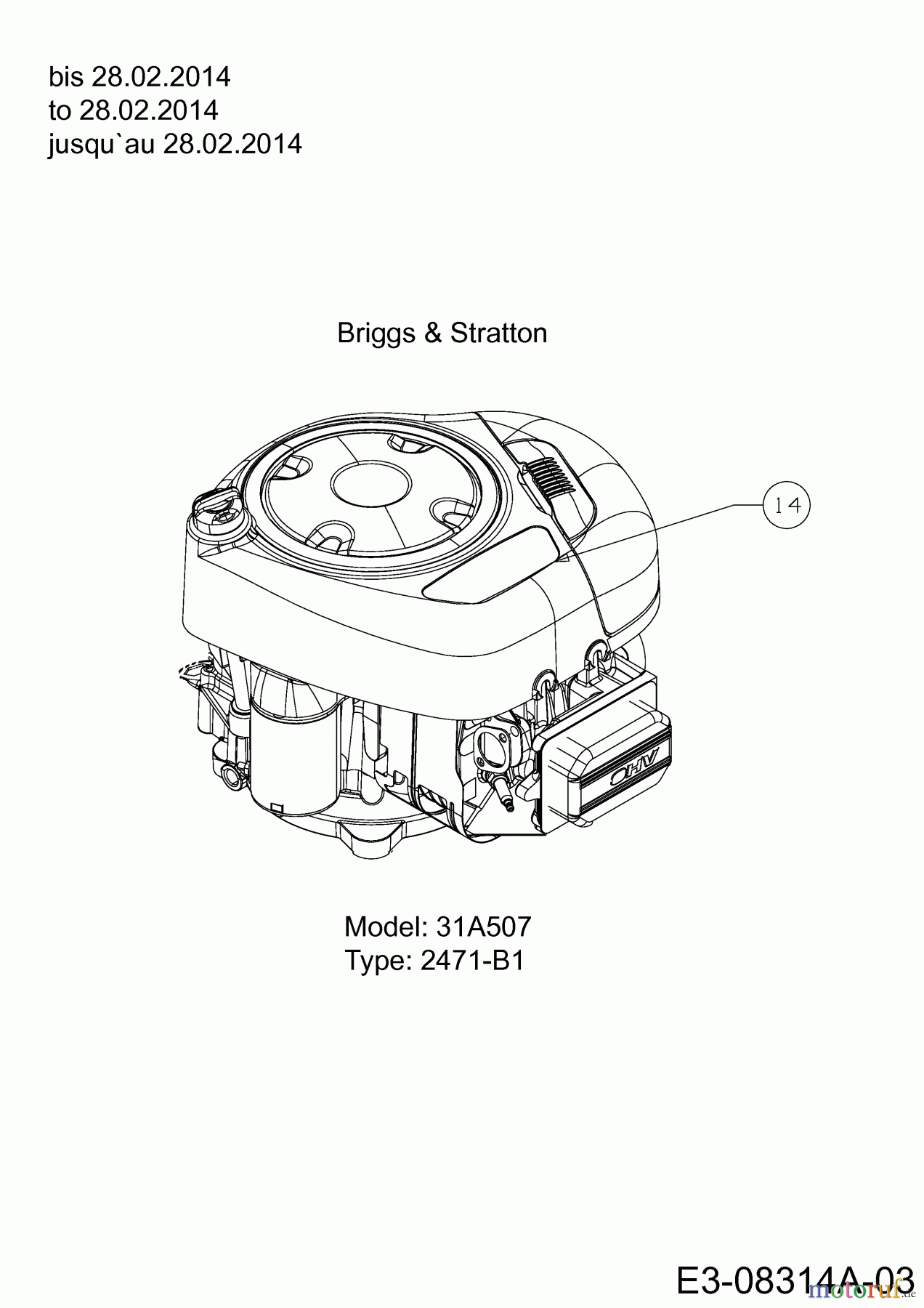  Colombia Rasentraktoren PX 150 B 92 H 13HM71GE646  (2014) Motor bis 28.02.2014