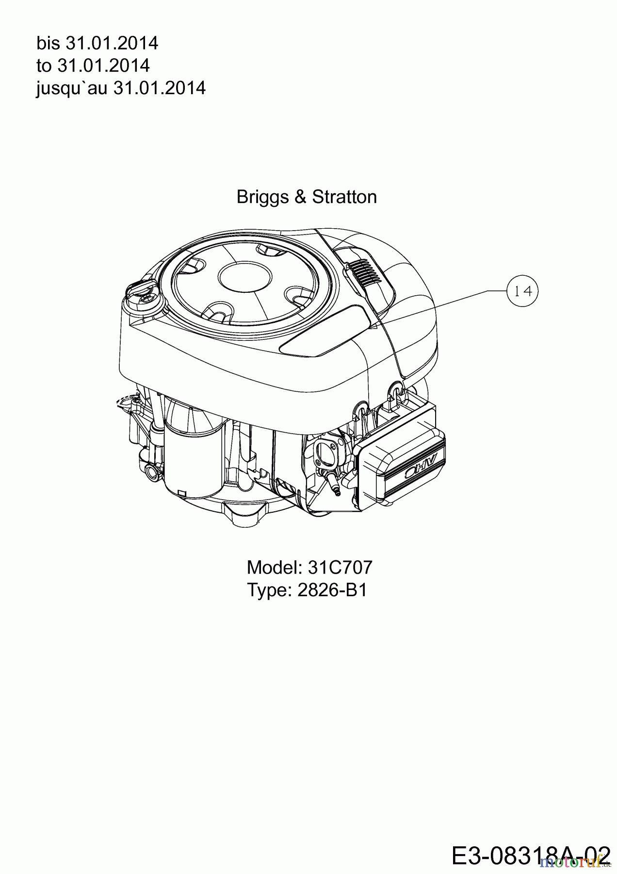  Blisar Rasentraktoren GE 175 13HN763E607  (2014) Motor Briggs & Stratton bis 31.01.2014