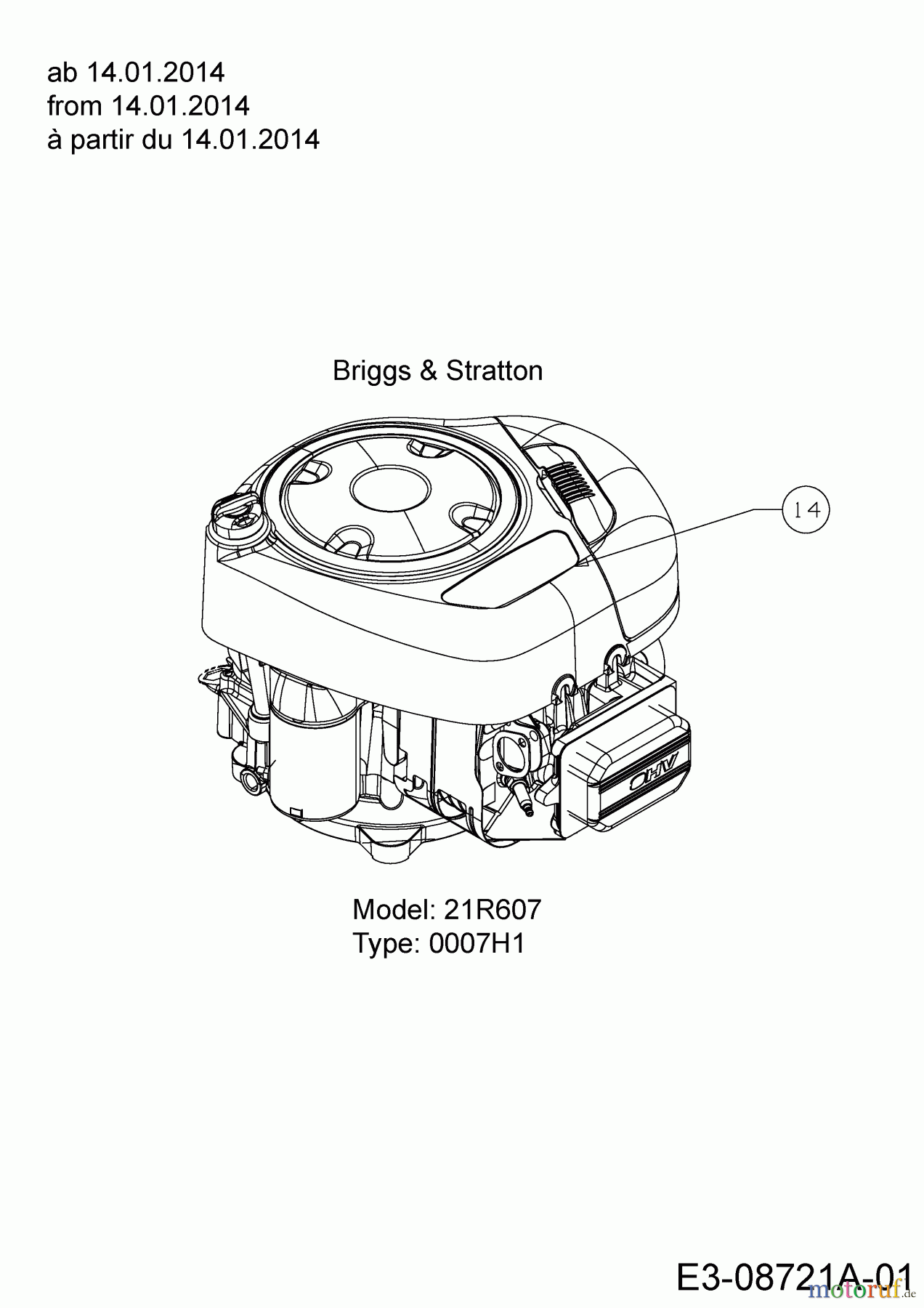  MTD Rasentraktoren 115/92 R 13HH761E612  (2017) Motor Briggs & Stratton ab 14.01.2014
