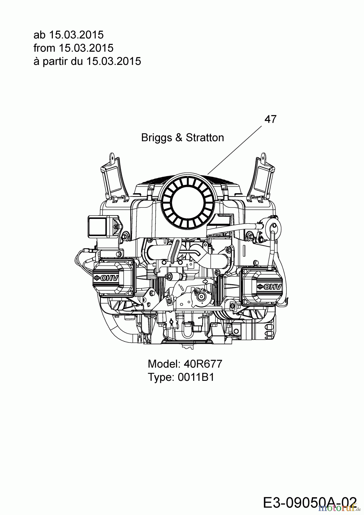  Cub Cadet Rasentraktoren CC 1018 BHE 13HT91AE603  (2015) Motor Briggs & Stratton ab 15.03.2015