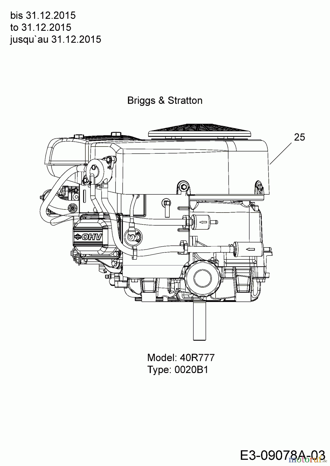  Cub Cadet Rasentraktoren CC 1018 BHG 13HT93AG603  (2016) Motor Briggs & Stratton bis 31.12.2015