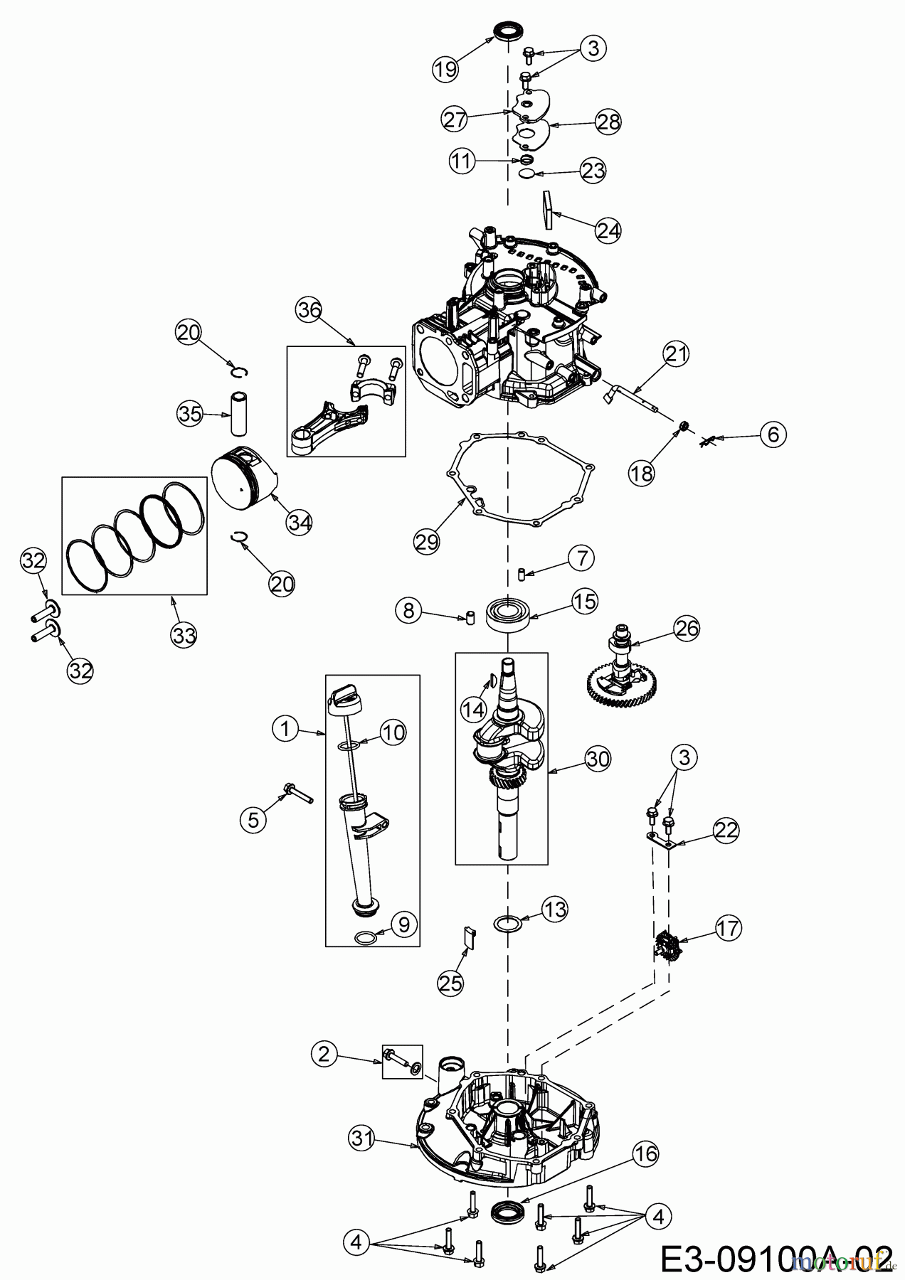  MTD-Motoren Vertikal 1X65RH 752Z1X65RH  (2018) Kolben, Kurbelwelle, Nockenwelle, Pleuel