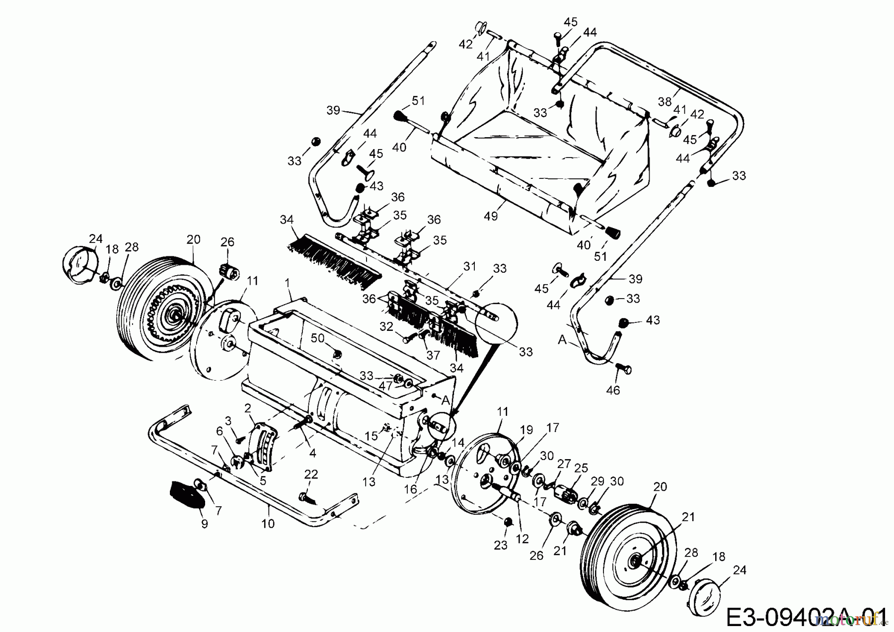 MTD Zubehör Zubehör handgeführte Geräte Rasenkehrer 45-0218 (190-142-000) 190-142-000 (1997) Grundgerät