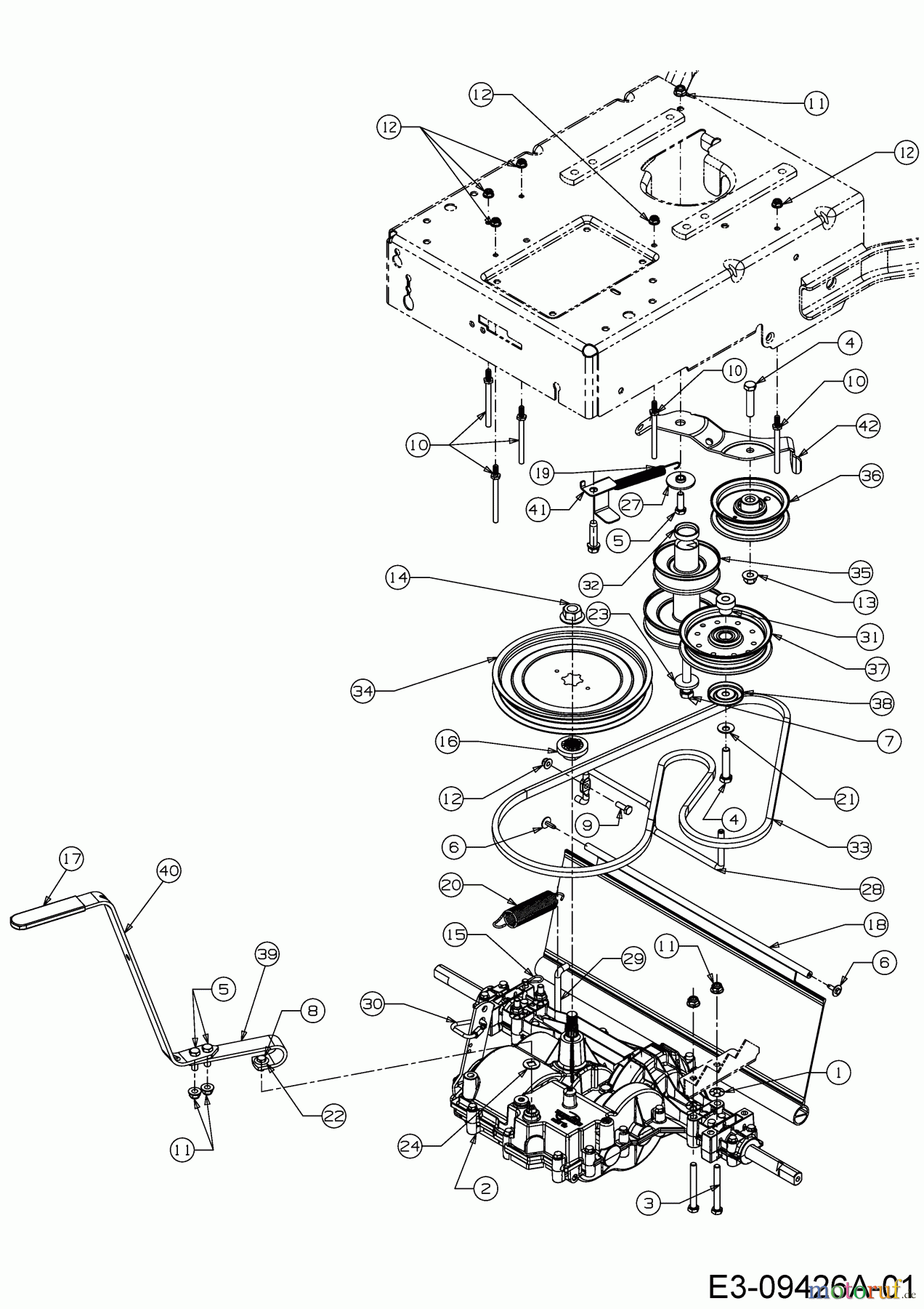  MTD Motormäher mit Antrieb WCM 84 E 12AE76SM678  (2018) Getriebe, Motorkeilriemenscheibe