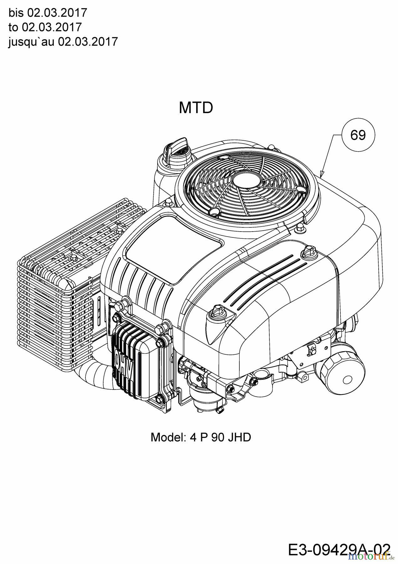  MTD Motormäher mit Antrieb WCM 84 E 12AE76SM678  (2017) Motor MTD bis 02.03.2017