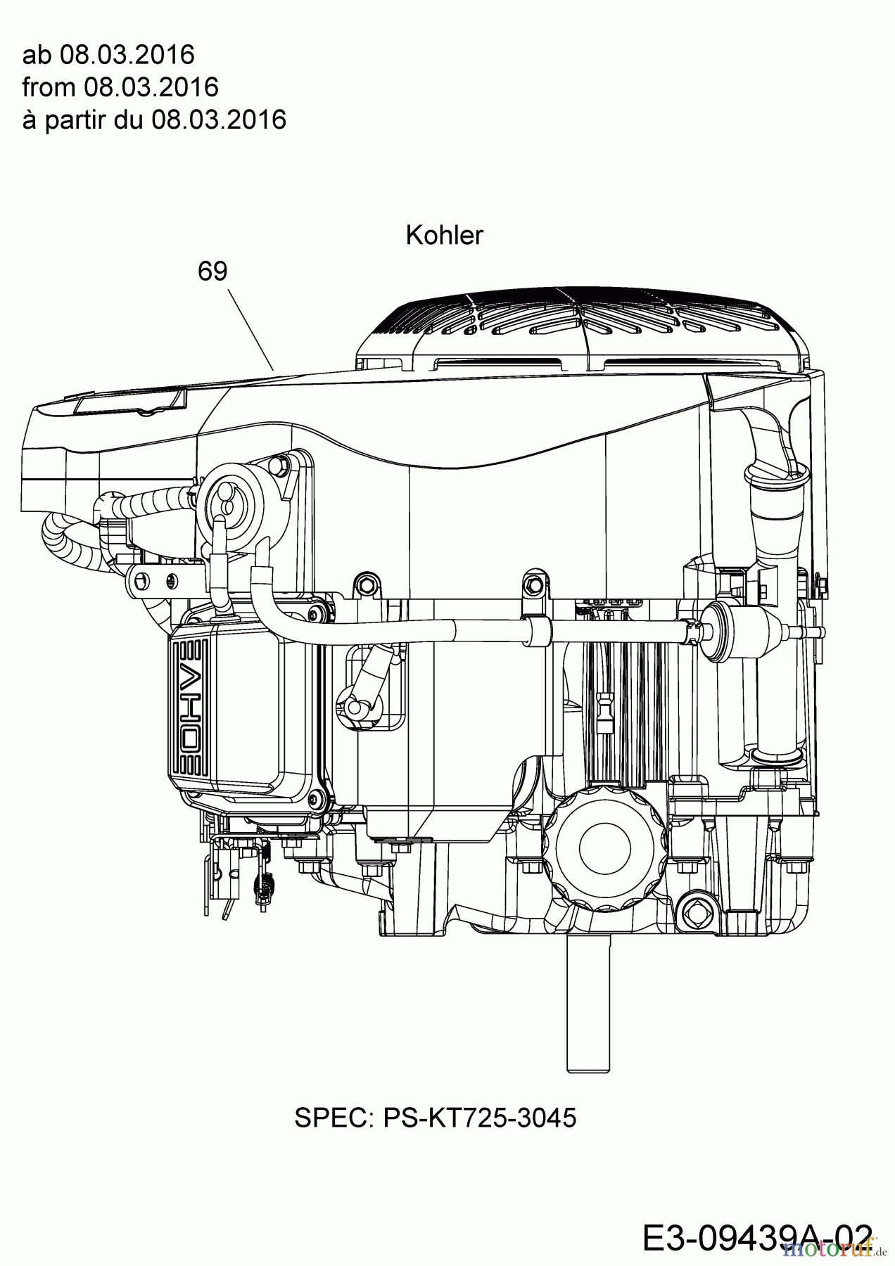  Massey Ferguson Lawn tractors MF 41-22 RH 13HP91GN695  (2016) Engine Kohler from 08.03.2016