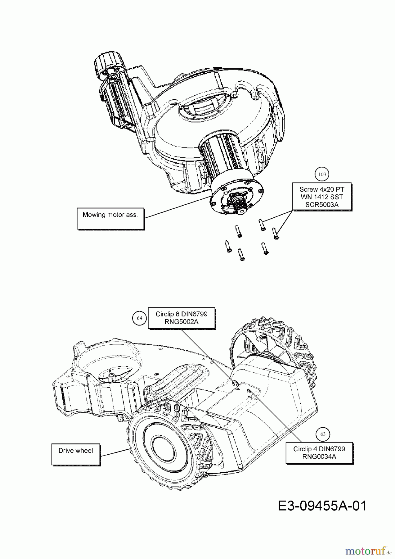  Wolf-Garten Mähroboter Robo Scooter 500 18AO05LA650  (2013) Motorschrauben