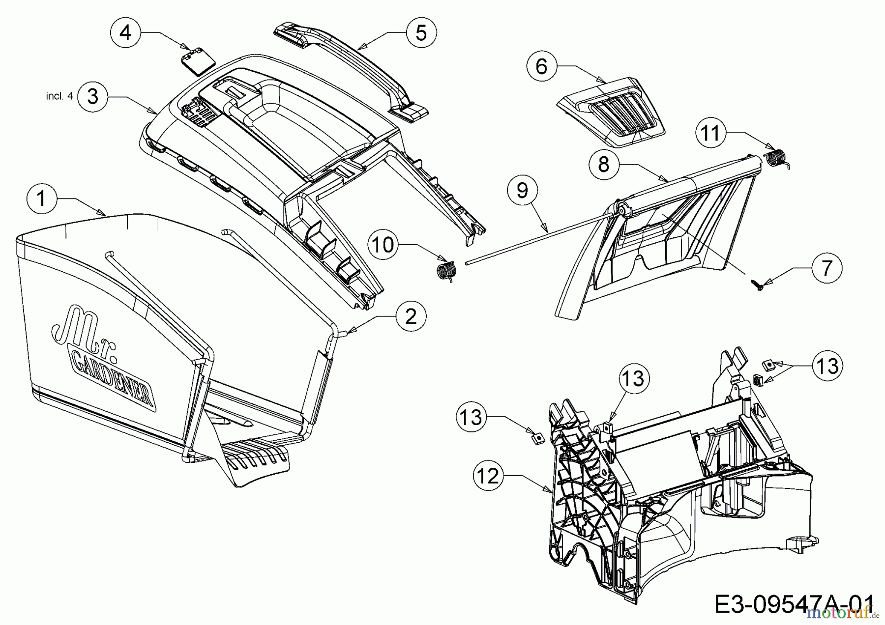  Mr.Gardener Motormäher HW 42 B 11A-LL5B629  (2016) Grasfangsack, Heckklappe, Leitstück hinten