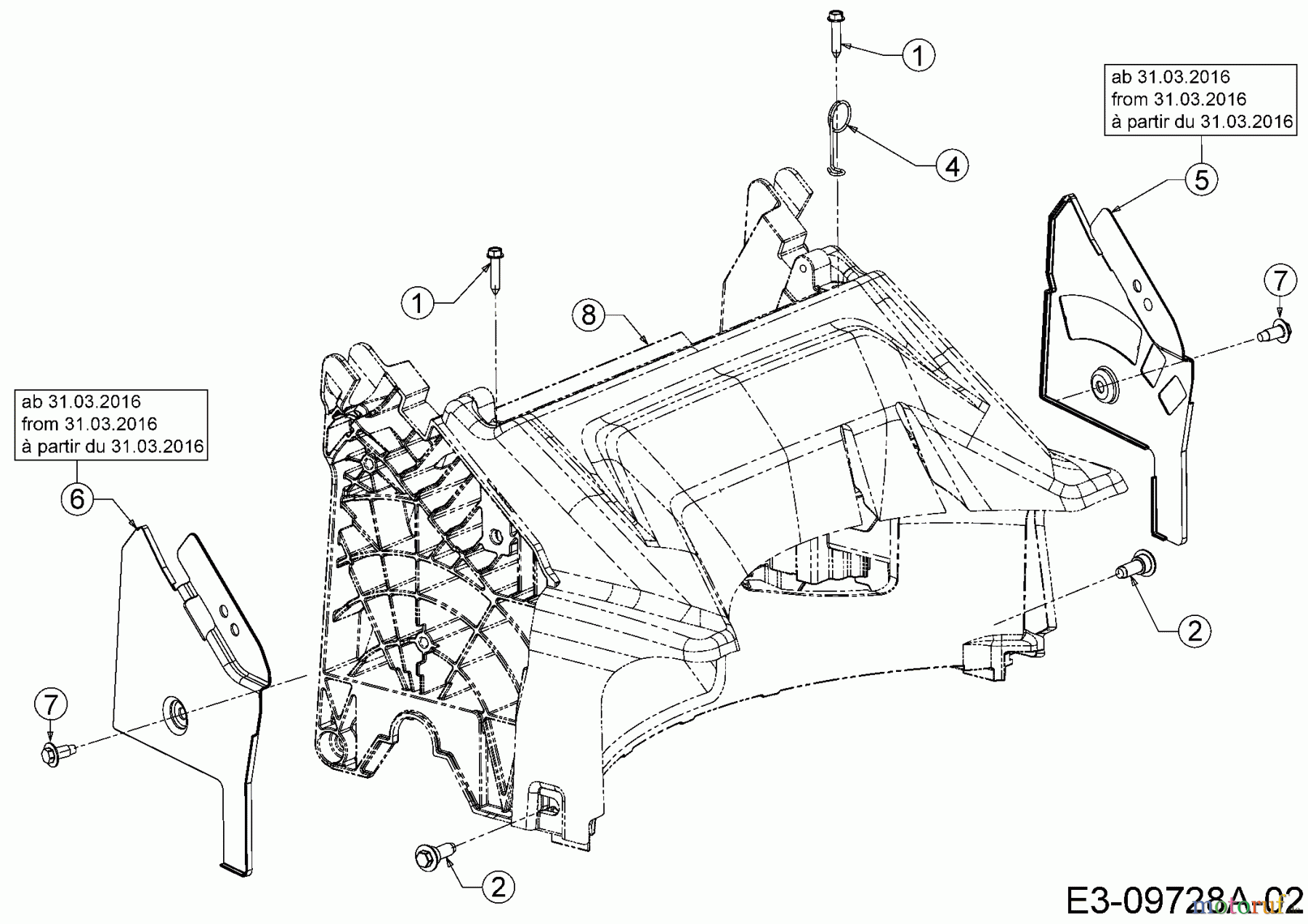  MTD Motormäher mit Antrieb 53 SPOES 12AEPYS7600  (2016) Abdeckung hinten, Holmbraketten