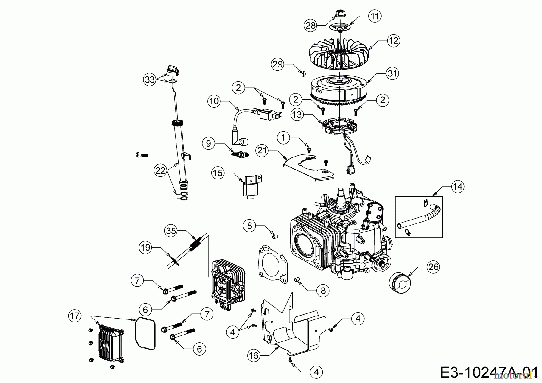  MTD-Motoren Vertikal 4P90JHB 752Z4P90JHB  (2013) Ölfilter, Ölmeßstab, Zündung, Zylinderkopfdeckel