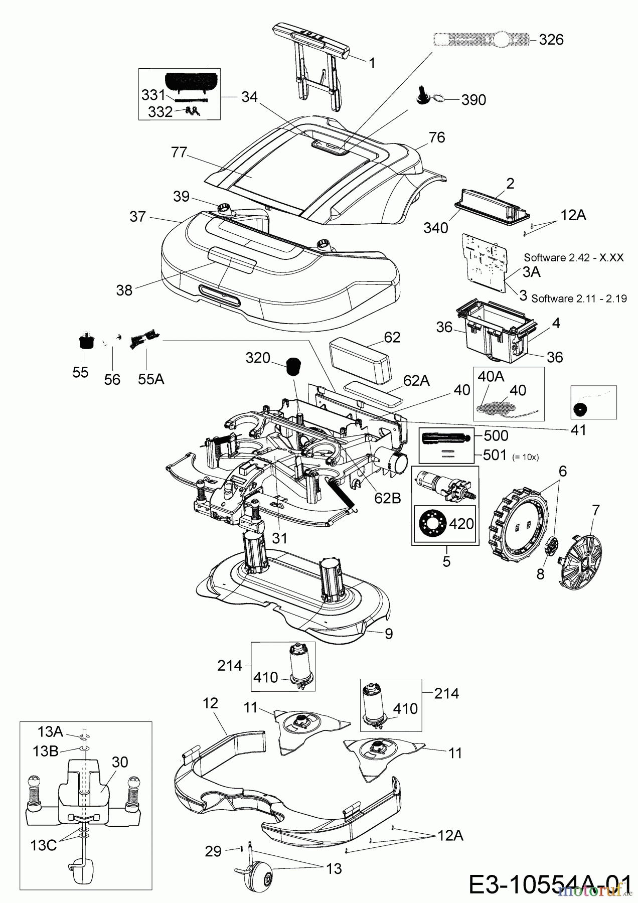  Cub Cadet Mähroboter Lawnkeeper 1800 18AO18LF603  (2014) Elektromotore, Gehäuse, Messer, Räder