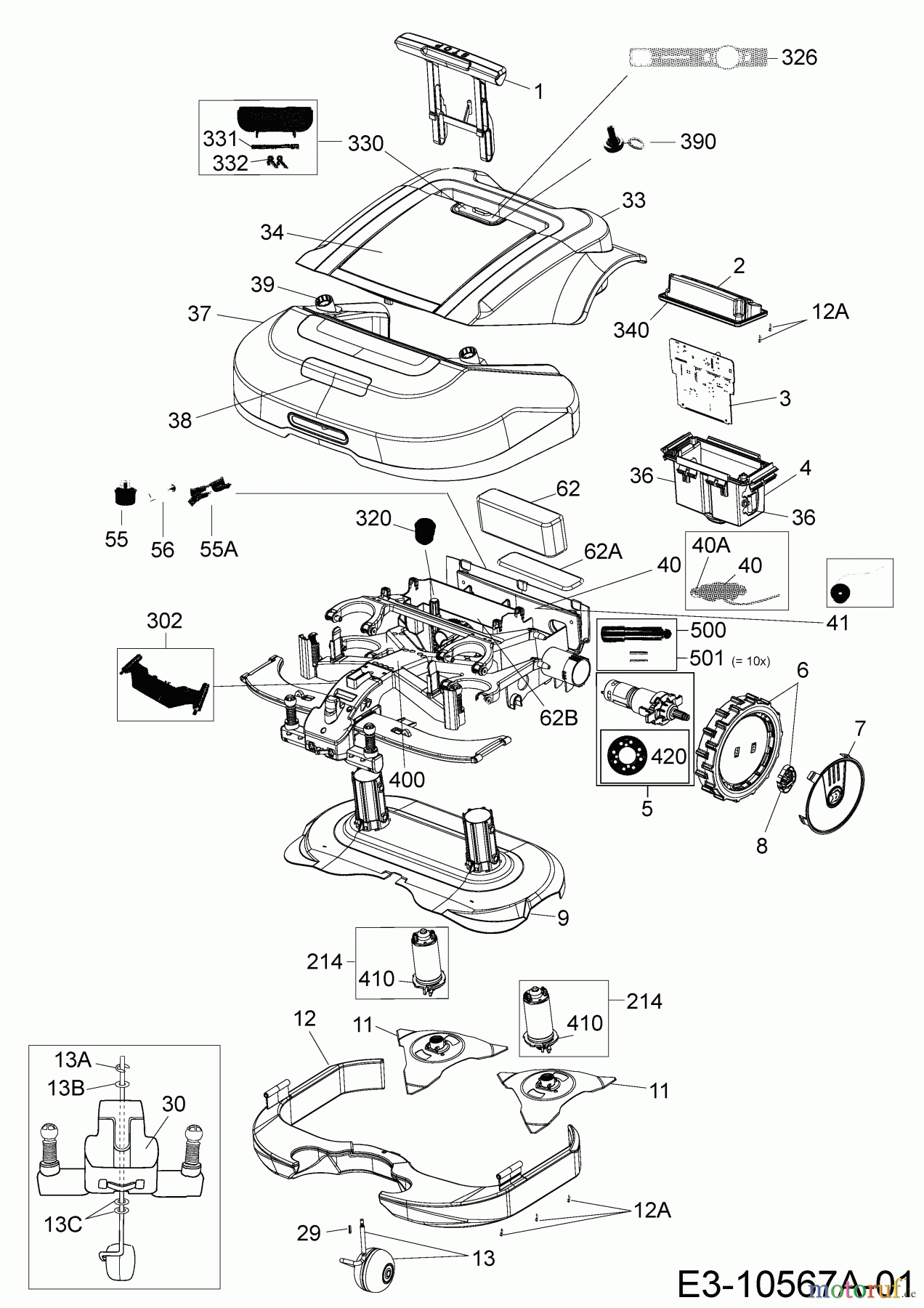  WOLF-Garten Expert Mähroboter Expert Robo Scooter 1800 18AO18LF650  (2015) Elektromotore, Gehäuse, Messer, Räder