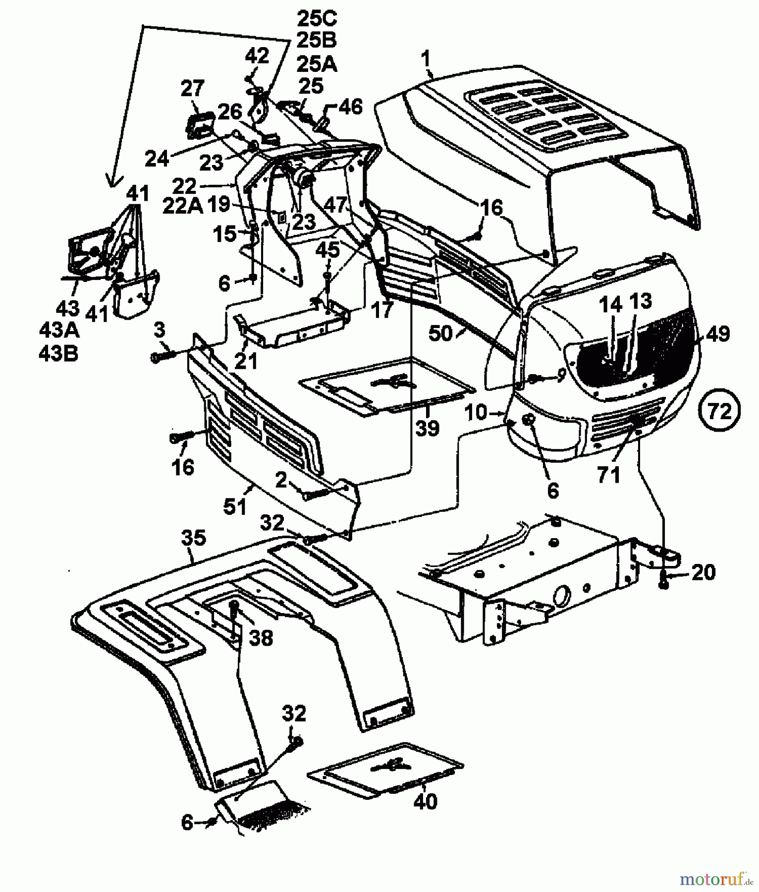 Fleurelle Rasentraktoren AM 1201 13AH663G619 (1999) Armaturenbrett, Motorhaube, Sitzwanne
