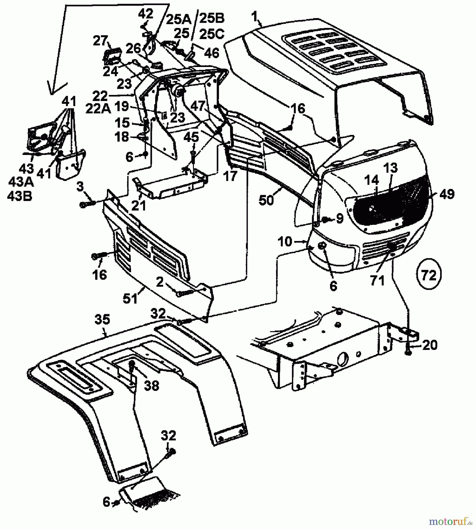  White Rasentraktoren LH 125 13AH693F679  (1998) Armaturenbrett, Motorhaube, Sitzwanne