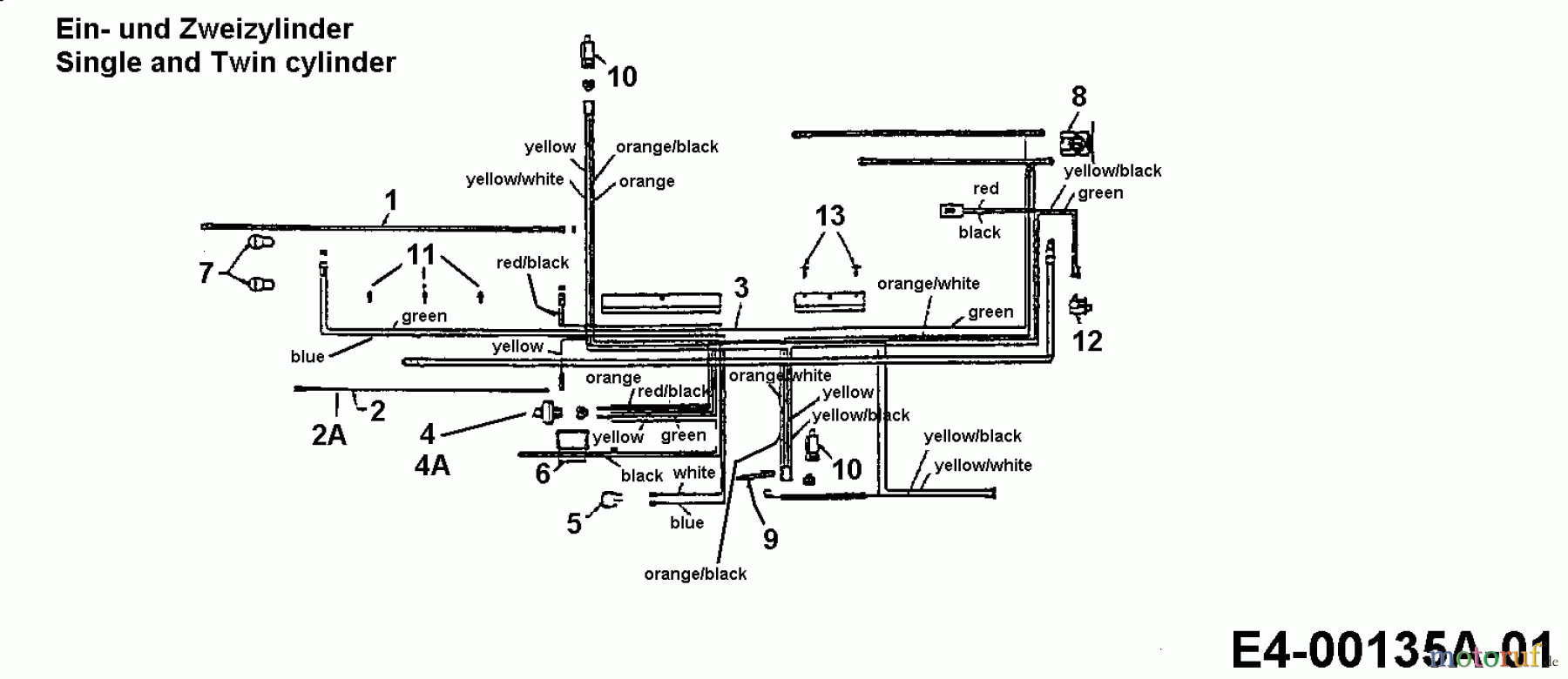  Brill Rasentraktoren 13/102 136T767N629  (1996) Schaltplan Ein- und Zweizylinder Motor