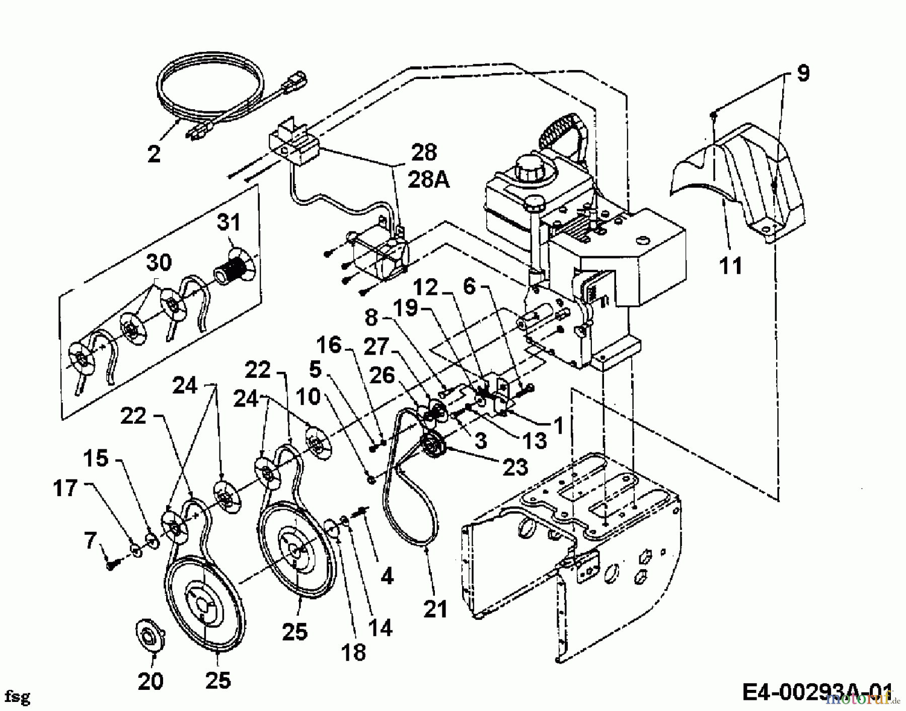  MTD Schneefräsen E 6 B 3 H 317E6B3H000  (1997) Fahrantrieb, Fräsantrieb