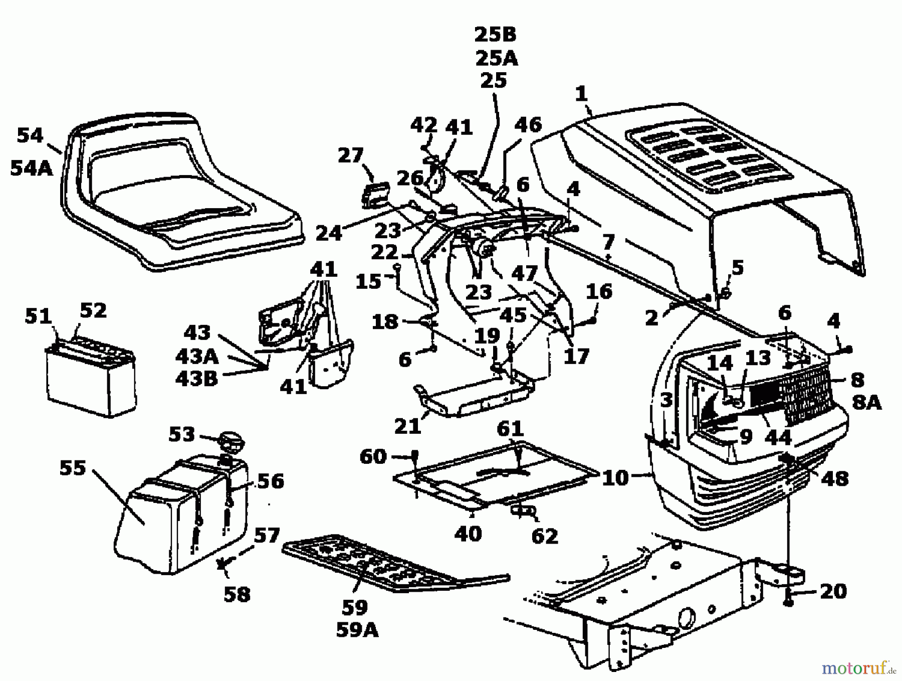  MTD Rasentraktoren E 125 13BL760N678  (1998) Armaturenbrett, Motorhaube, Sitzwanne