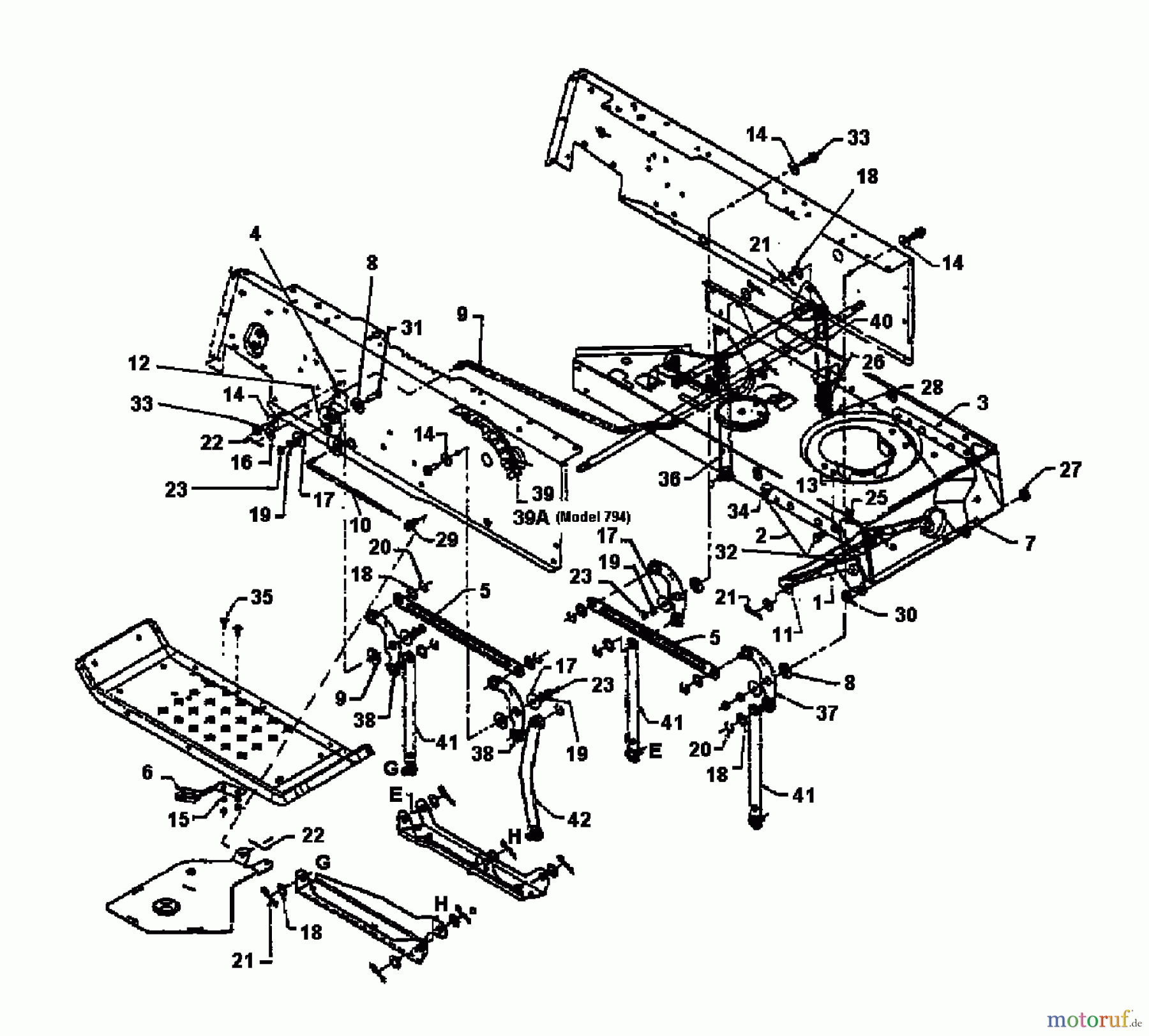  MTD Rasentraktoren 1 B 155 HST 13AD795N606  (1997) Mähwerksaushebung