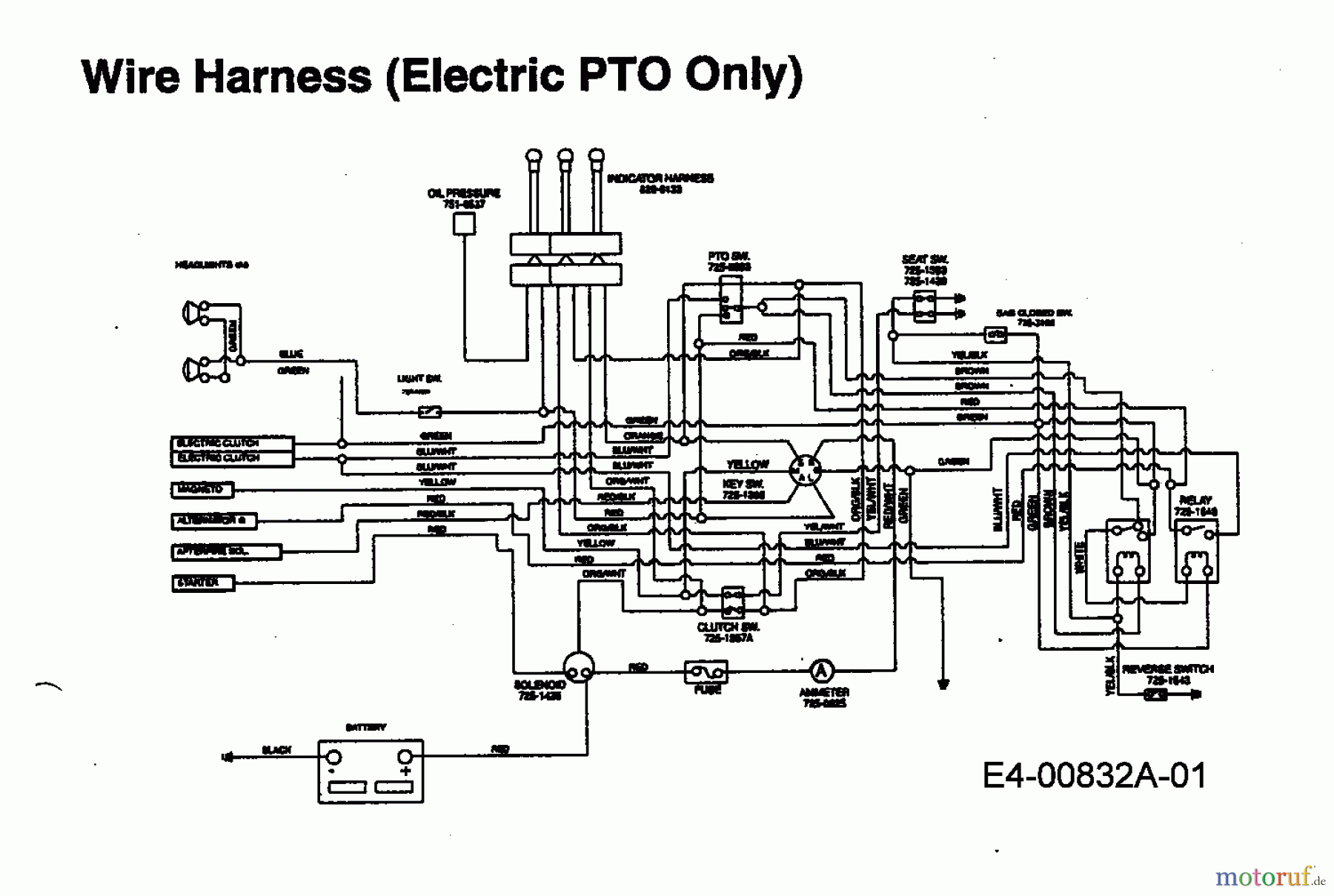  MTD Lawn tractors EH/150 13AX795N678  (1998) Wiring diagram electric clutch