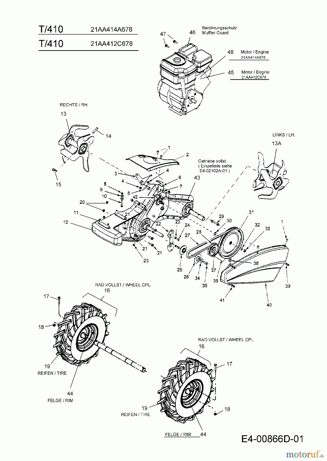  MTD Motorhacken T/410 21AA414A678  (2008) Getriebe, Räder, Hacksterne