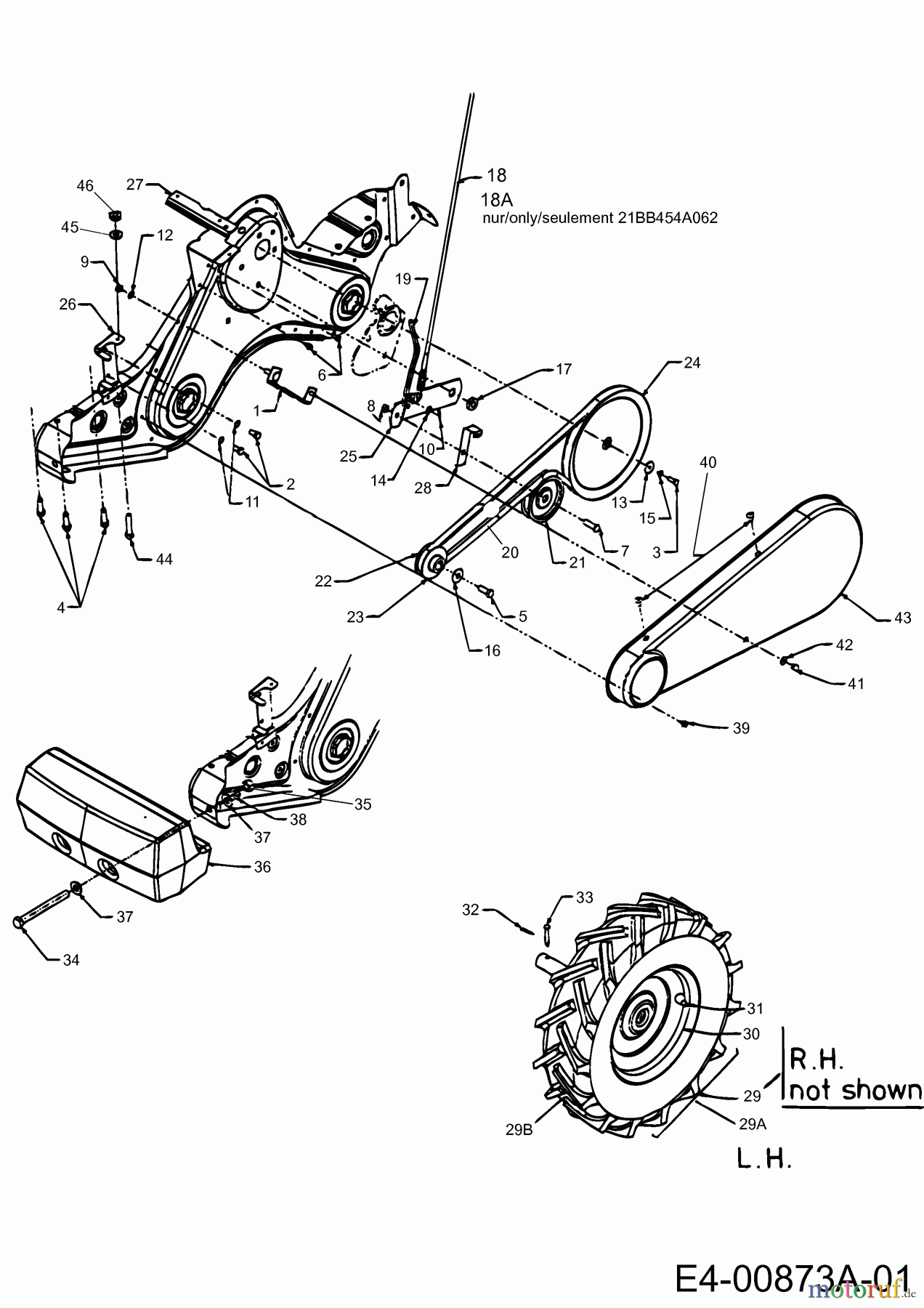  MTD ältere Modelle Motorhacken T/450 21AB454B678  (2002) Getriebe, Räder