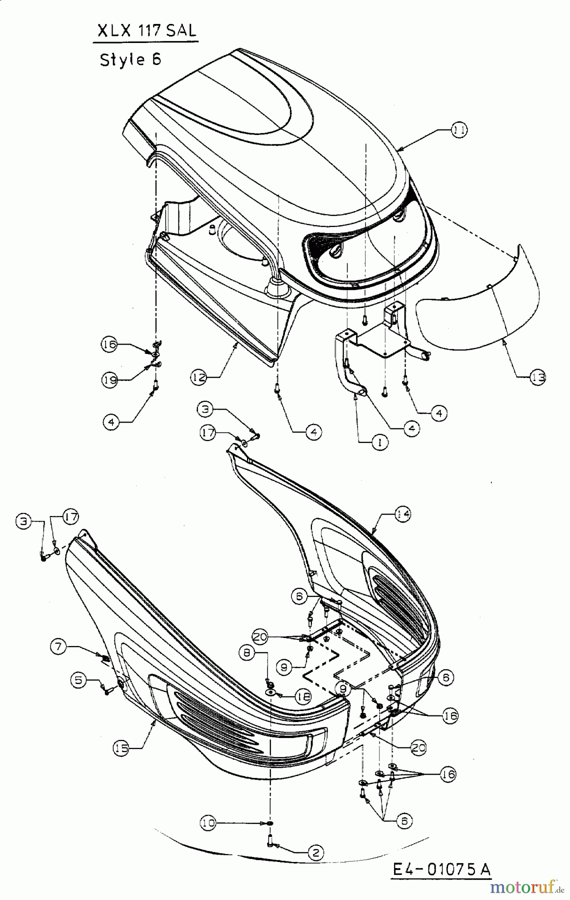  Gutbrod ältere Modelle Gartentraktoren XLX 117 SAL 14AU806H690  (2004) Armaturenbrett, Motorhaube, Sitzwanne