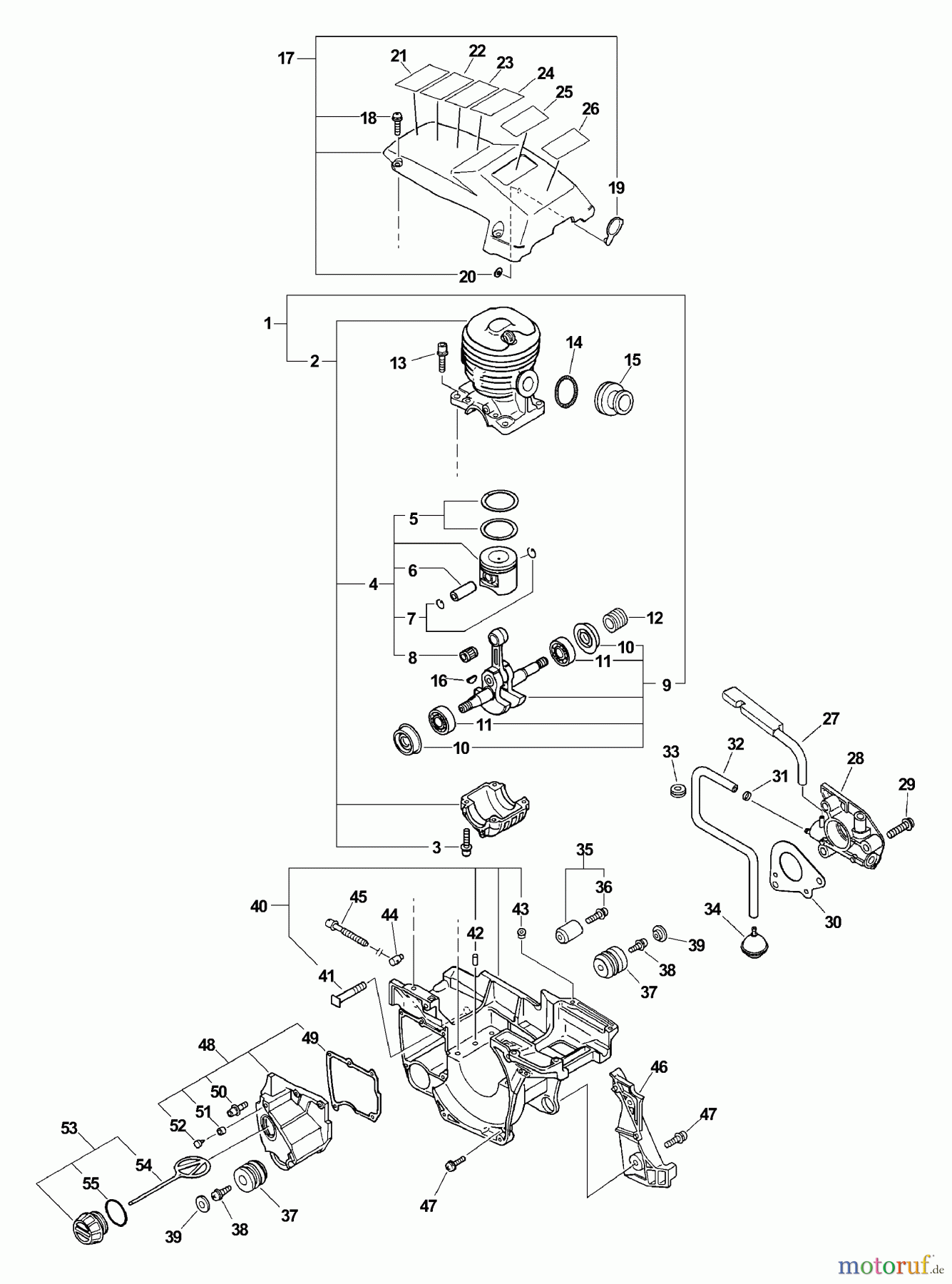  Echo Sägen, Kettensägen CS-4400 - Echo Chainsaw, S/N: 101001 - 999999 (Type 1E) Auto-Oiler, Crankcase, Cylinder, Piston