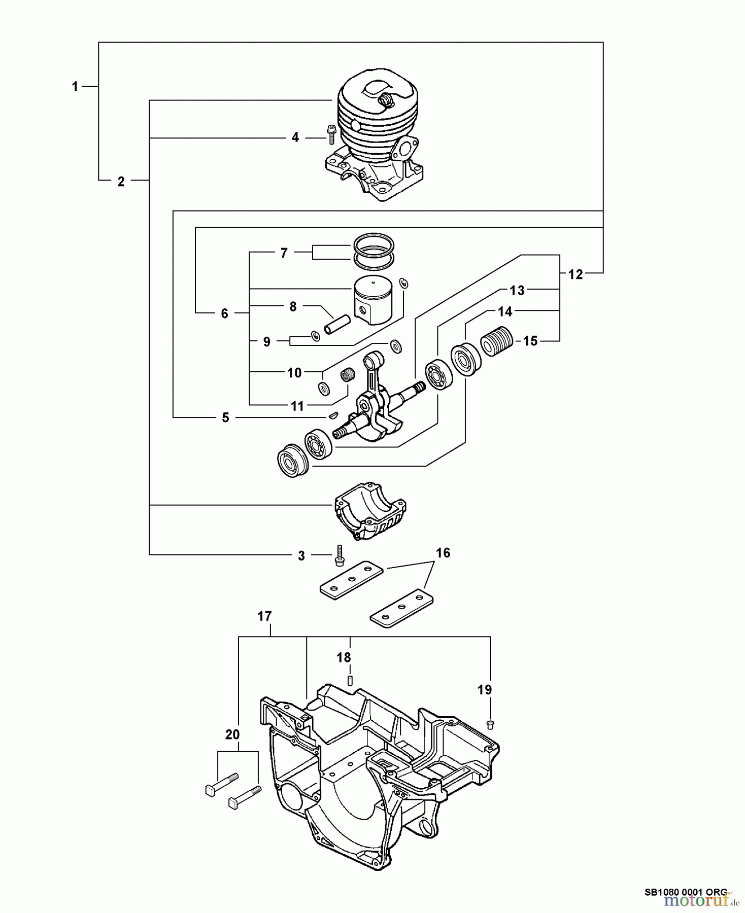  Echo Sägen, Kettensägen CS-530 - Echo Chainsaw, S/N: C02803001001 - C02803999999 Engine, Short Block -- SB1080, Engine Cover