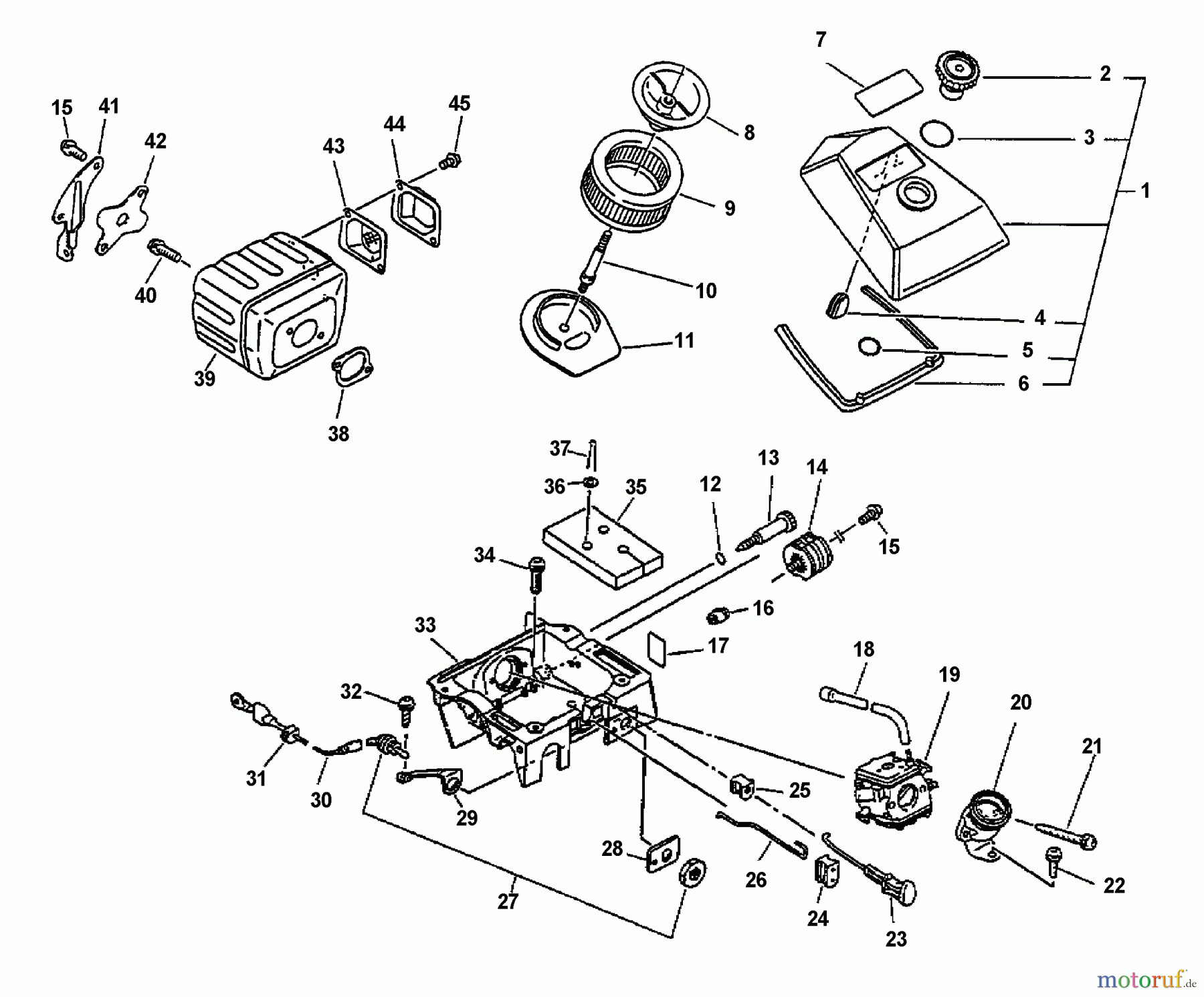  Echo Sägen, Kettensägen CS-6700 - Echo Chainsaw (Type 1E) Intake, Exhaust, Air Cleaner