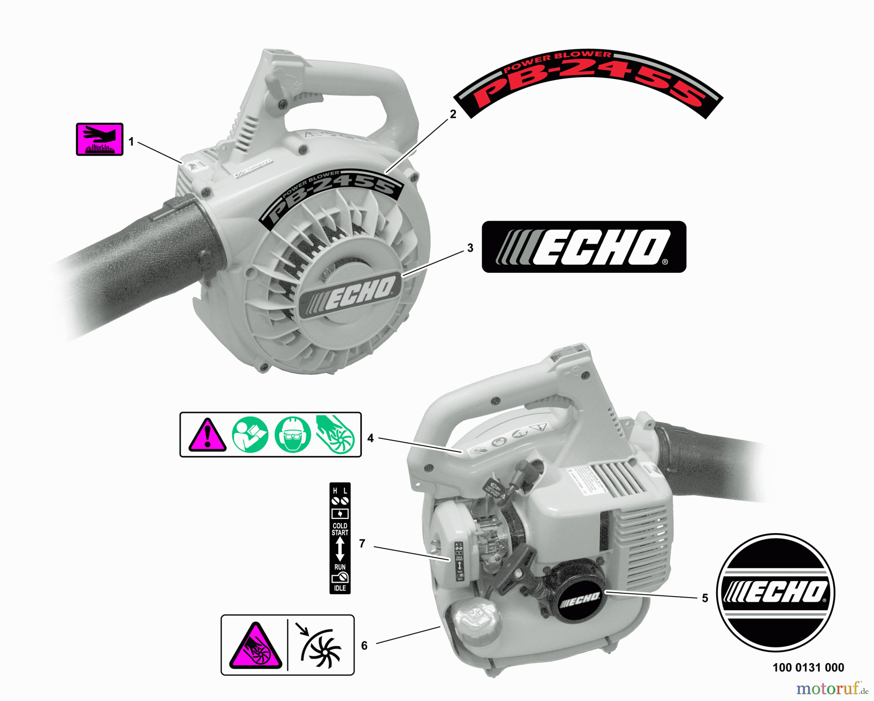  Echo Bläser / Sauger / Häcksler / Mulchgeräte	 PB-2400 - Echo Hand Held Blower, S/N: P32720001001 - P32720999999 Labels