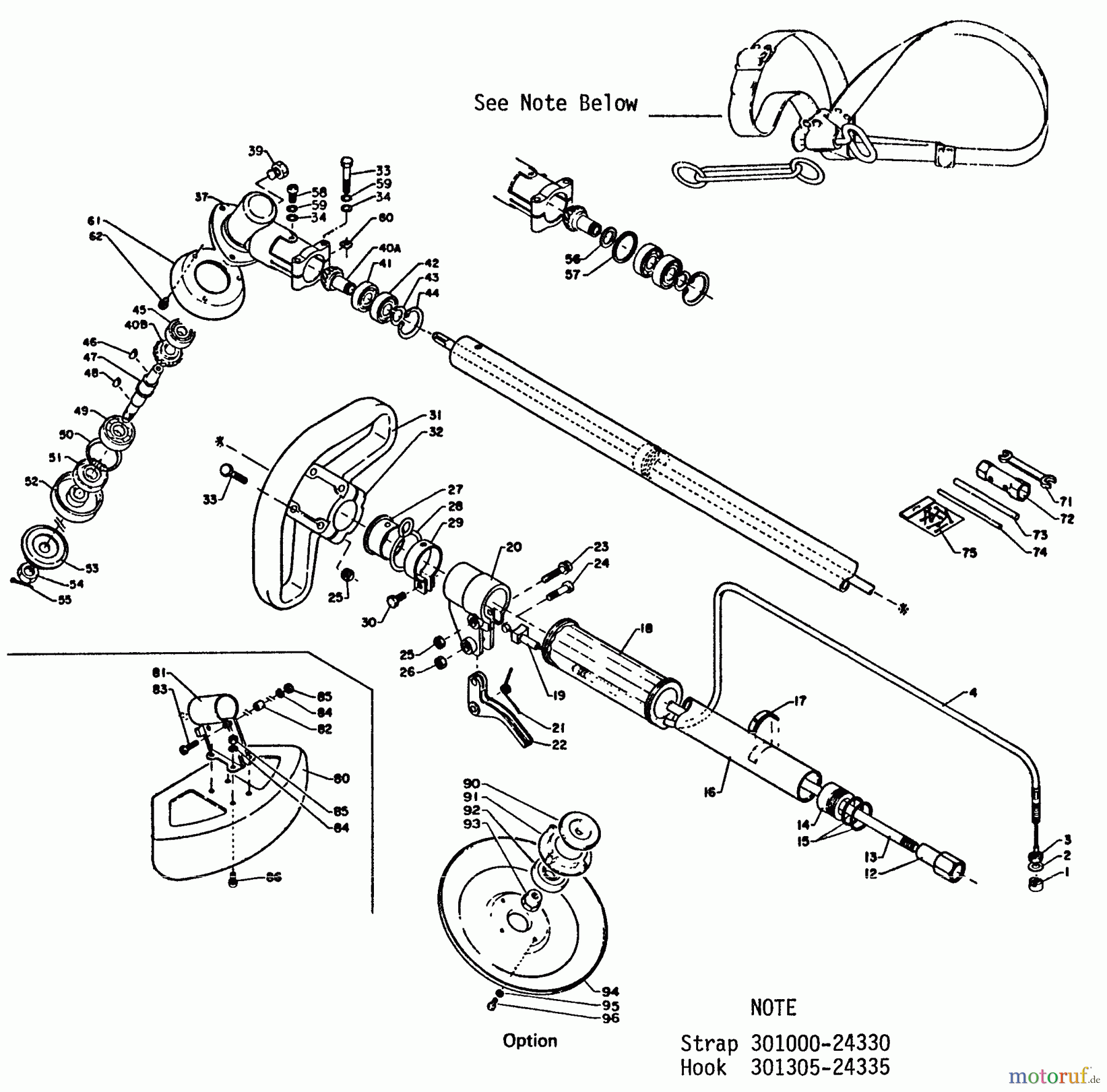 Echo Trimmer, Faden / Bürste SRM-200DA - Echo String Trimmer, S/N:001001 - 061535 Driveshaft, Gear Case, Handles, Harness, Shield, Throttle, Tools